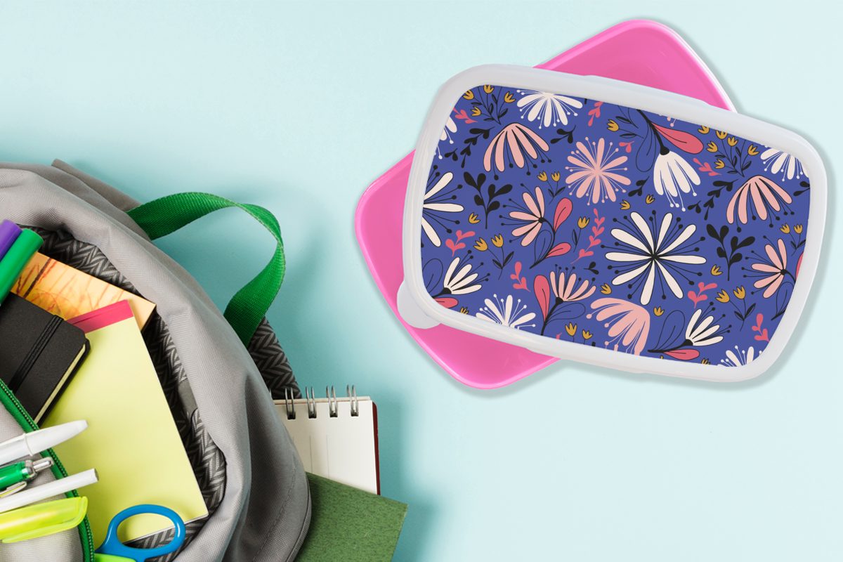Abstrakt MuchoWow Blumen, Muster Brotdose Lunchbox (2-tlg), Erwachsene, Snackbox, Kunststoff, Brotbox - für Kunststoff Mädchen, rosa Kinder, -