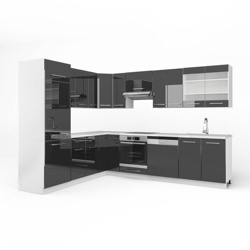 Vicco Winkelküche Fame-Line, Weiß Landhaus/Anthrazit, 227x287cm günstig online kaufen