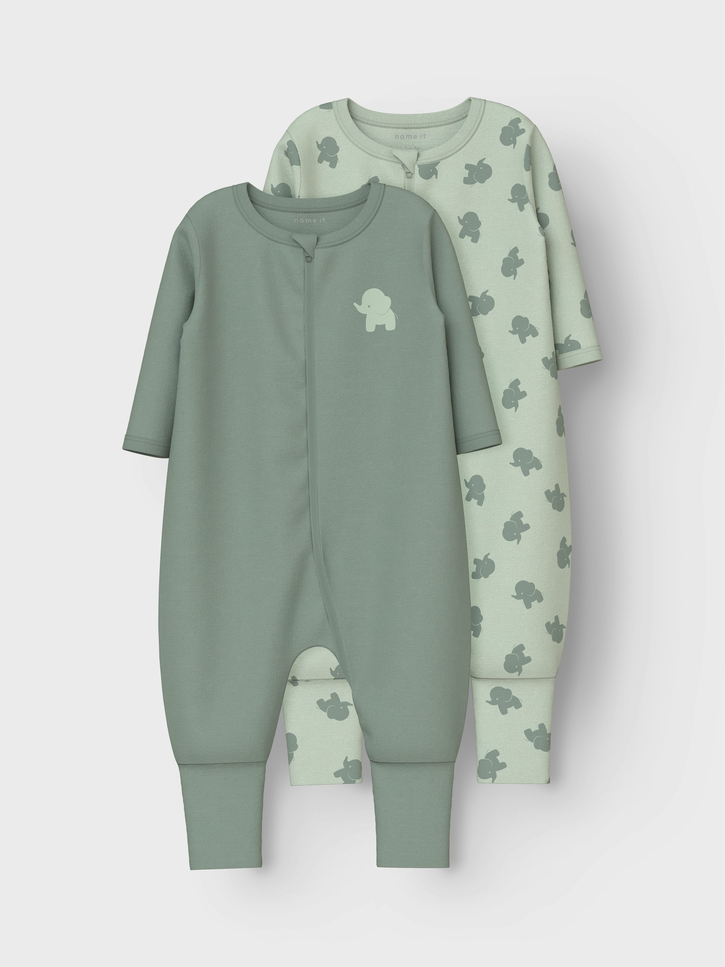 Name It Schlafanzug NBMNIGHTSUIT 2P ZIP FF SEA ELEPHANT NOOS (Packung, 2 tlg) mit tollen Elefanten-Motiven