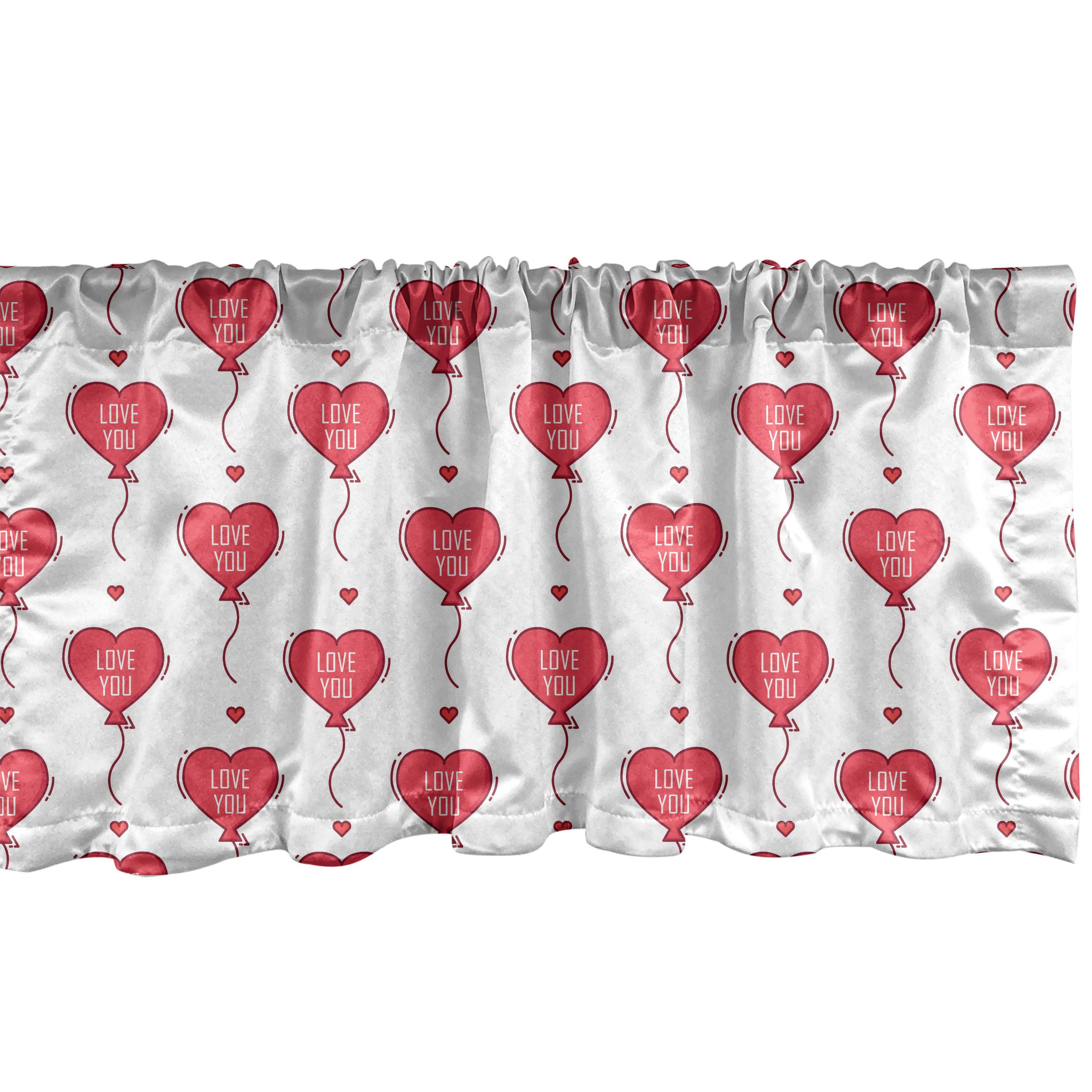 Scheibengardine Vorhang Volant für Küche Microfaser, Sie Schlafzimmer Romantisch Liebe Stangentasche, Abakuhaus, Dekor mit Herz-Ballone