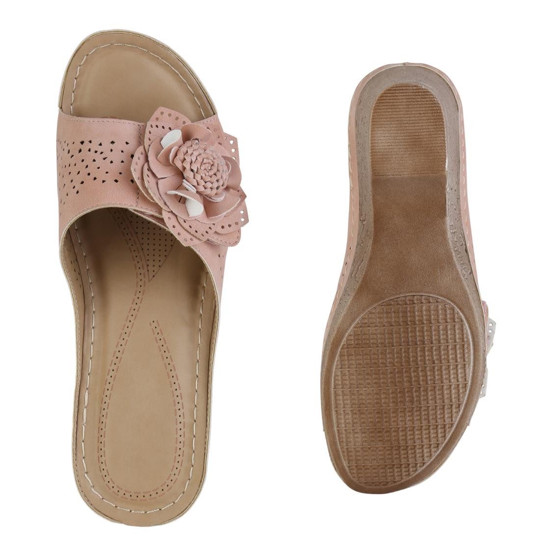 VAN HILL 841616 Sandalette Damen Pantoletten Sandaletten Bequeme Blumen Komfort