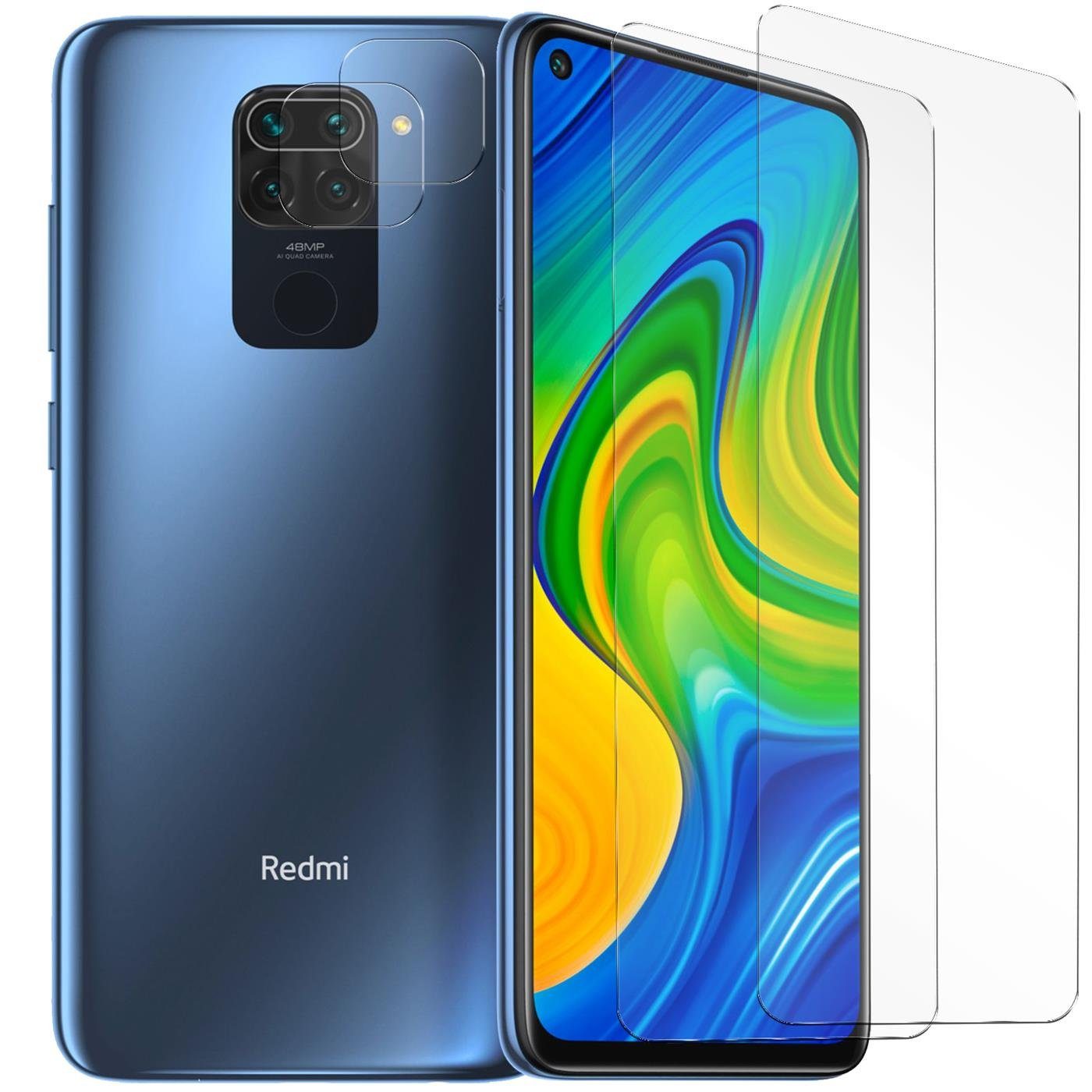 CoolGadget Schutzfolie Panzerfolie für Redmi Note 9, (Spar-Set 4in1, 2x Displayschutz, 2x Kameraschutz), Panzerglas Schutzfolie für Xiaomi Redmi Note 9 Folie