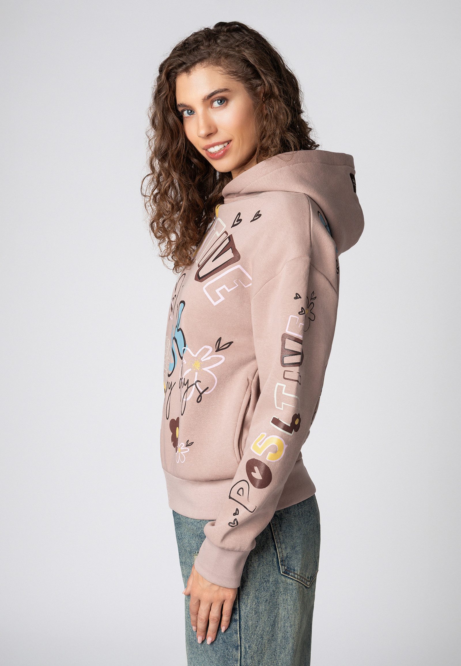 SUBLEVEL Kapuzenpullover Damen Hoodie mit auffälligen Prints Sweater, Kapuzensweatshirt mit seitl. Eingrifftaschen