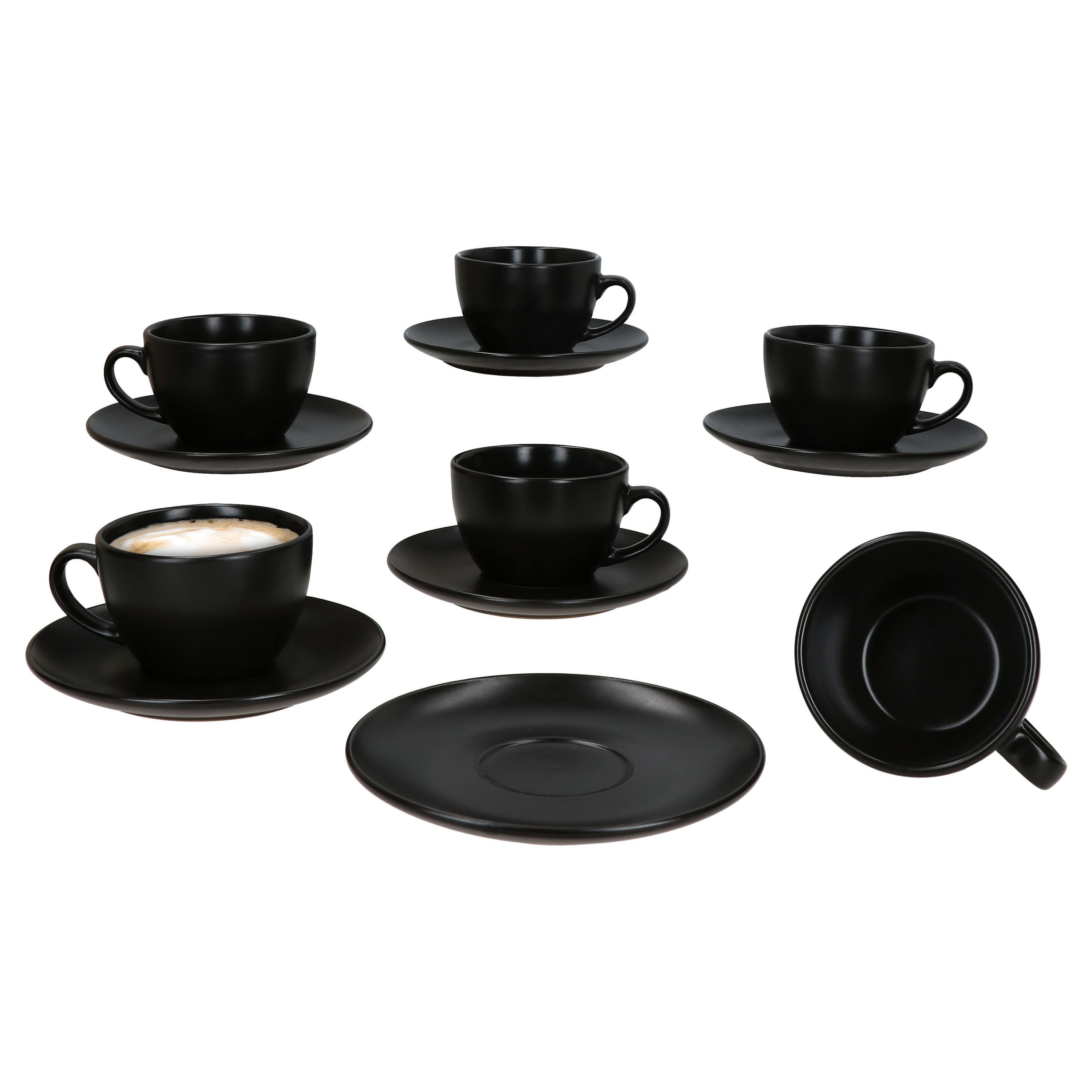 MamboCat Tasse 6er Set Panther Kaffeetassen mit Untertassen für 6 Personen schwarz, Steingut