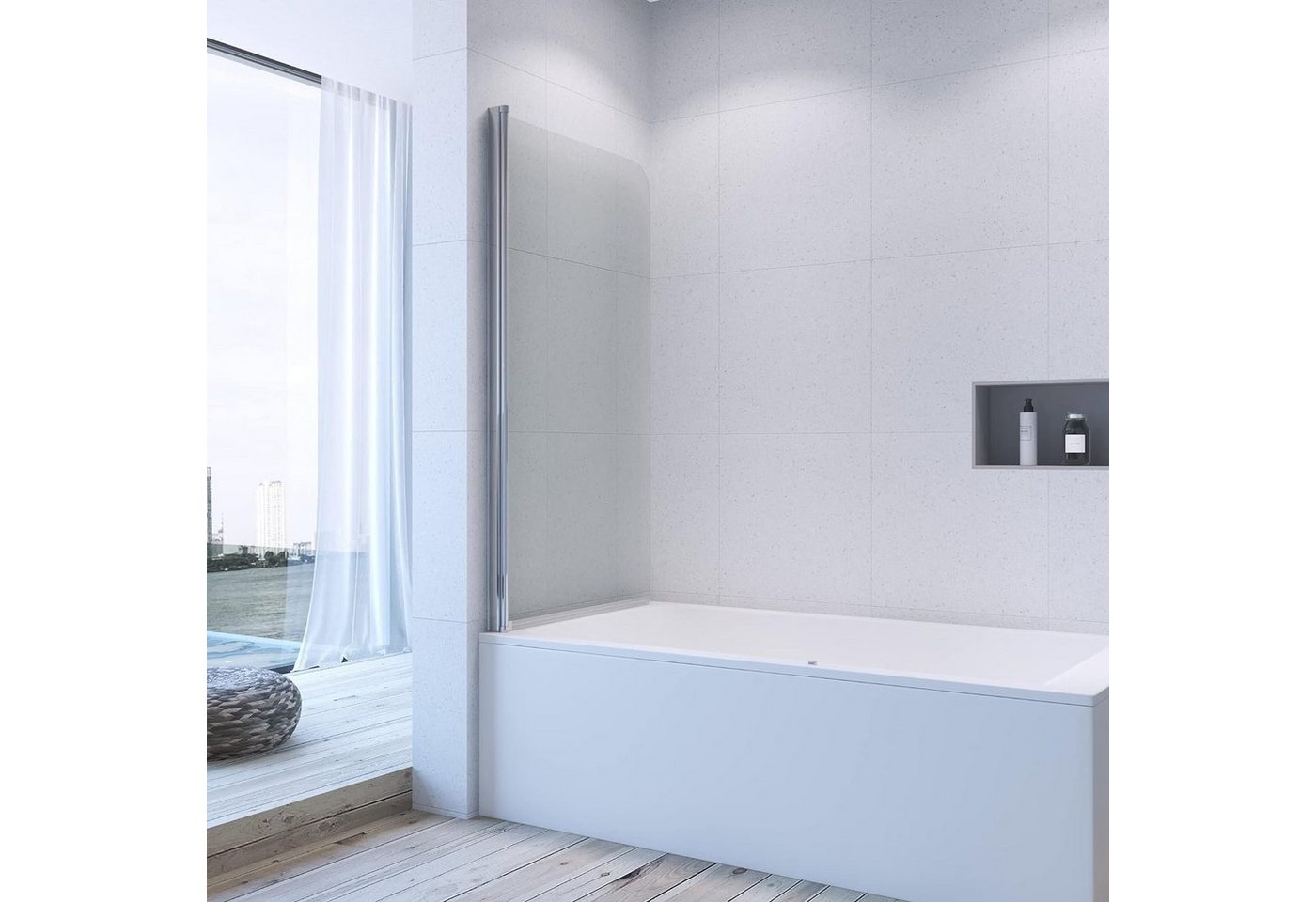 Thumbnail - AQUABATOS Badewannenaufsatz Duschwand Duschtrennwand Duschabtrennung für Badewanne 80x140 cm, 5 mm ESG Einscheiben Siche...
