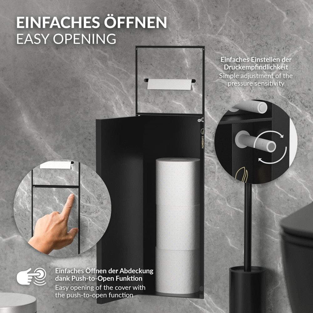 LuxeBath Toilettenpapierhalter Unterputz-Schrankmodul Edelstahl für Klobürstengarnitur befliesbar, Schwarz 60x20x14cm Badezimmerschrank für Toilettenbürste WC W – Bild 5 von 5
