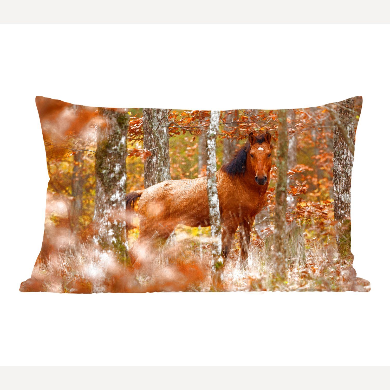 Füllung, mit Herbst, Dekoration, Pferd MuchoWow Schlafzimmer Wald Dekokissen Zierkissen, Dekokissen - - Wohzimmer