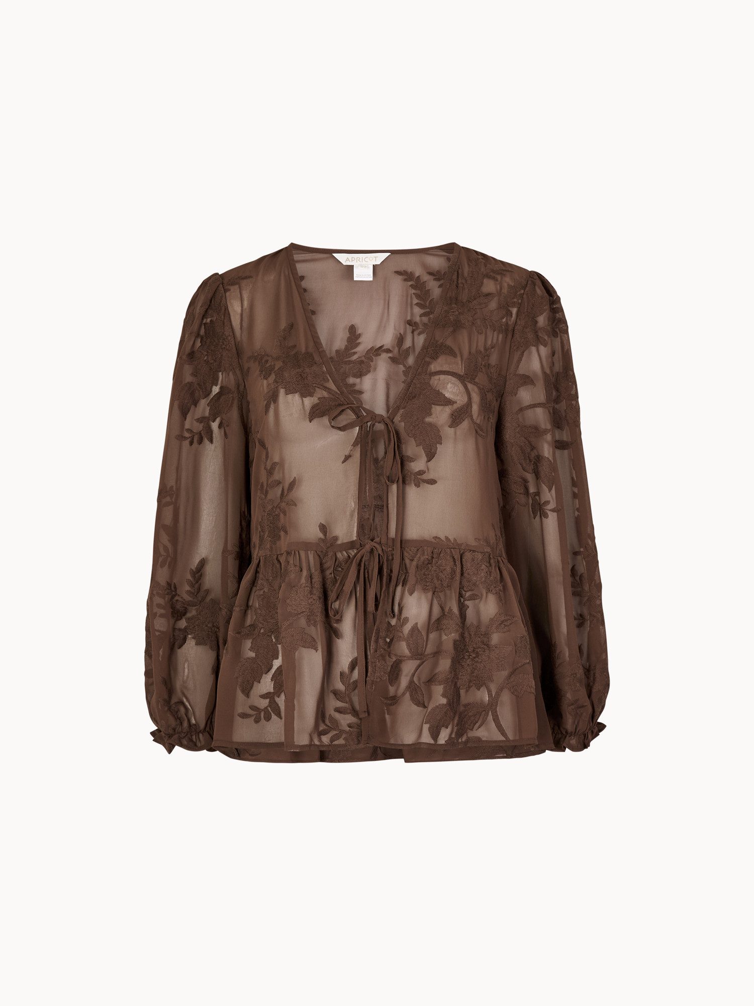 Rüschenbluse Besticktes Chiffon-Oberteil mit Blumenmuster