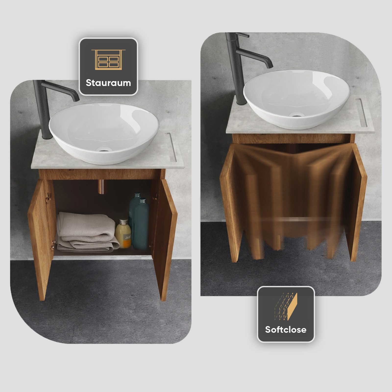 Alpenberger Waschtisch Aufsatzwaschbecken mit Unterschrank, WC Waschbecken mit Unterschrank (Waschtisch mit Unterschrank hängend, Waschtischplatte mit Waschbeck – Bild 5 von 5