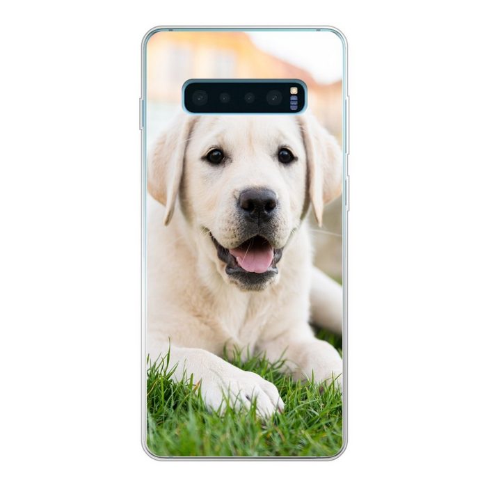 MuchoWow Handyhülle Weißer Labrador Retriever im Gras liegend Phone Case Handyhülle Samsung Galaxy S10 Lite Silikon Schutzhülle