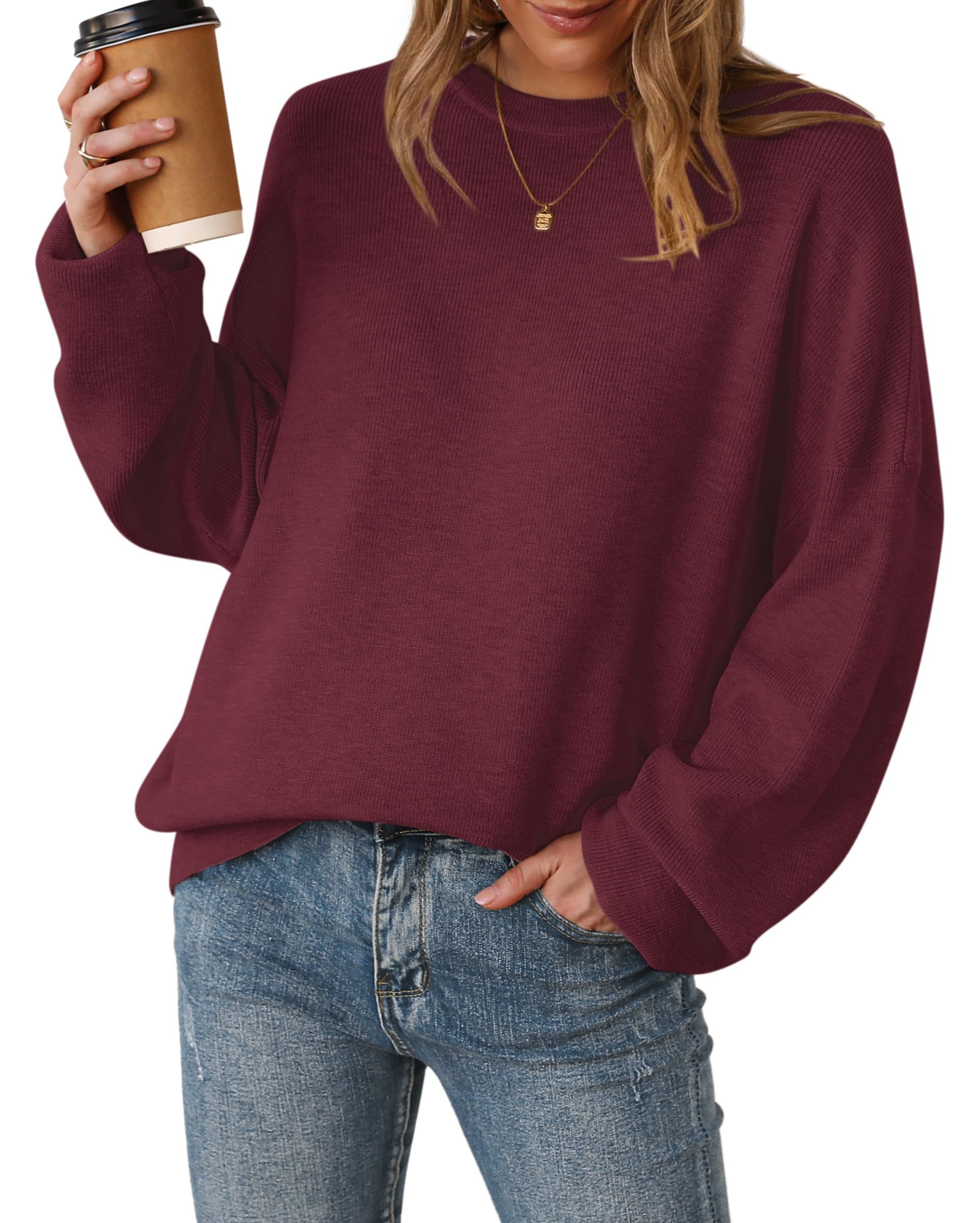 Arach&Cloz Stillpullover Arach&Cloz Damen Pullover Langarm Wolle Blend Rundhalsausschnitt Strickpullover Oversized Oberteile Strick Tops