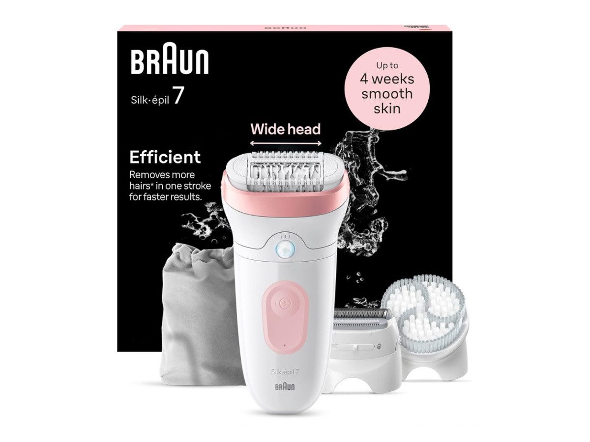 Braun Epilierer Silk-épil 7 7-060, Aufsätze: 4 St., weiß/rosa, Wet & Dry
