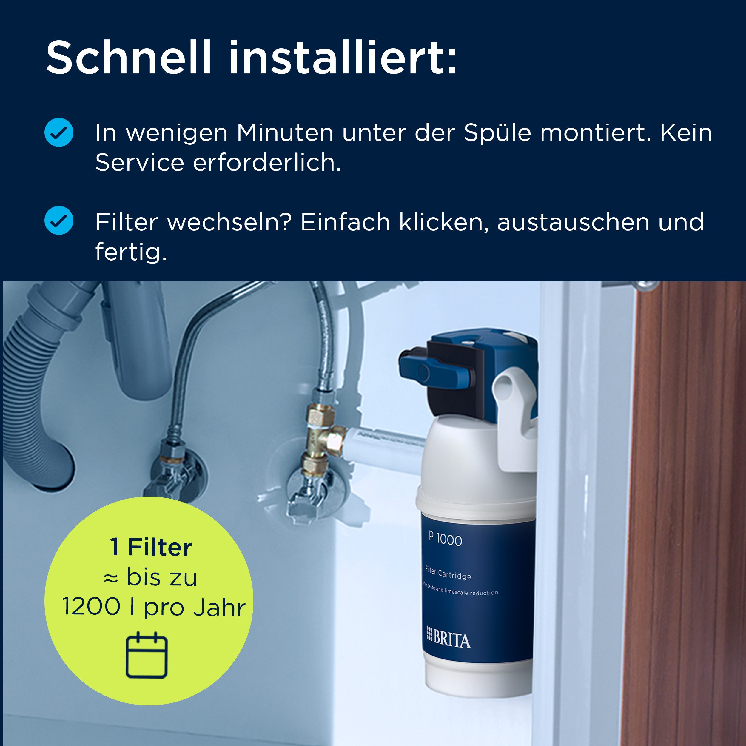BRITA Küchenarmatur mypure P1 Wasserfilter-System inkl. Wasserhahn, 1x P1000 Filter (Armatur, Kartusche, Filterkopf, Halterung, Schläuche, Adapter, T-Stück) Arm – Bild 5 von 5