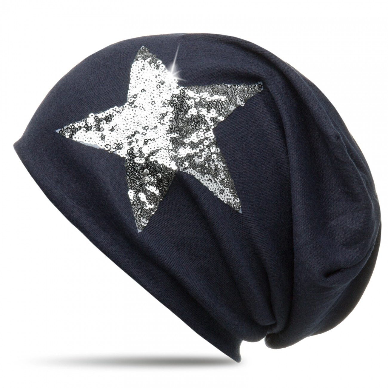 Beanie MU136 Mütze mit Pailletten Stern und warmem Flanell Stoff