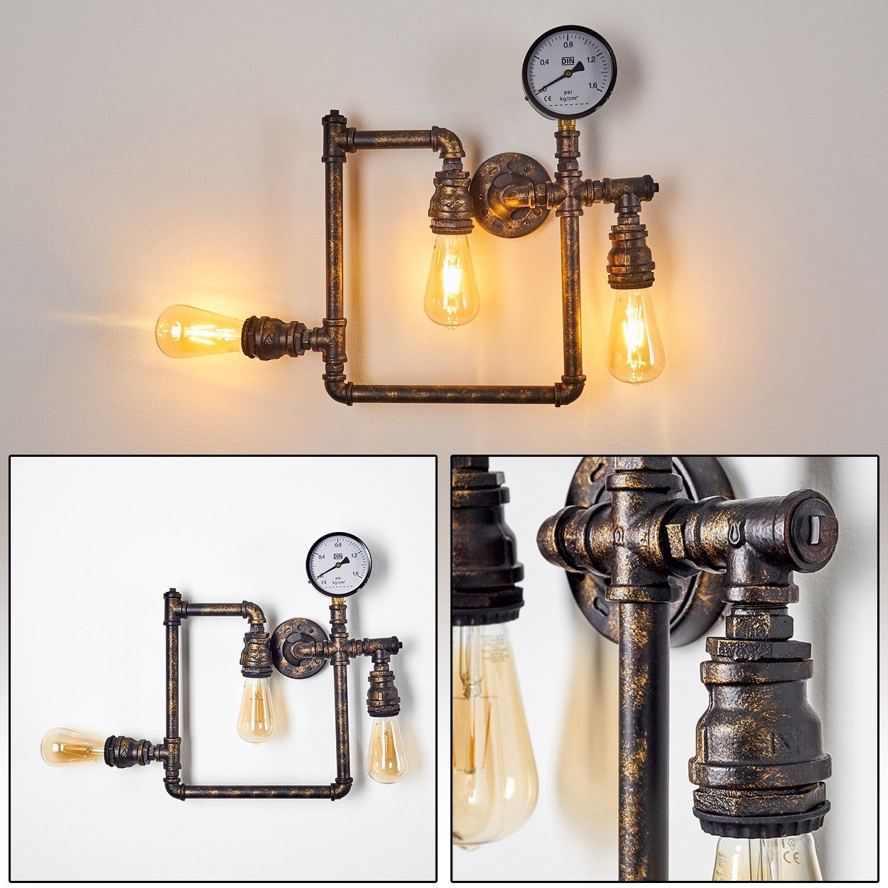 hofstein Wandleuchte »Sabbia« moderne Wandlampe aus Metall Schwarz/Gold, ohne Leuchtmittel, 3xE27, Wandspot im Retro/Vintage Design m. dekorativer Anzeige