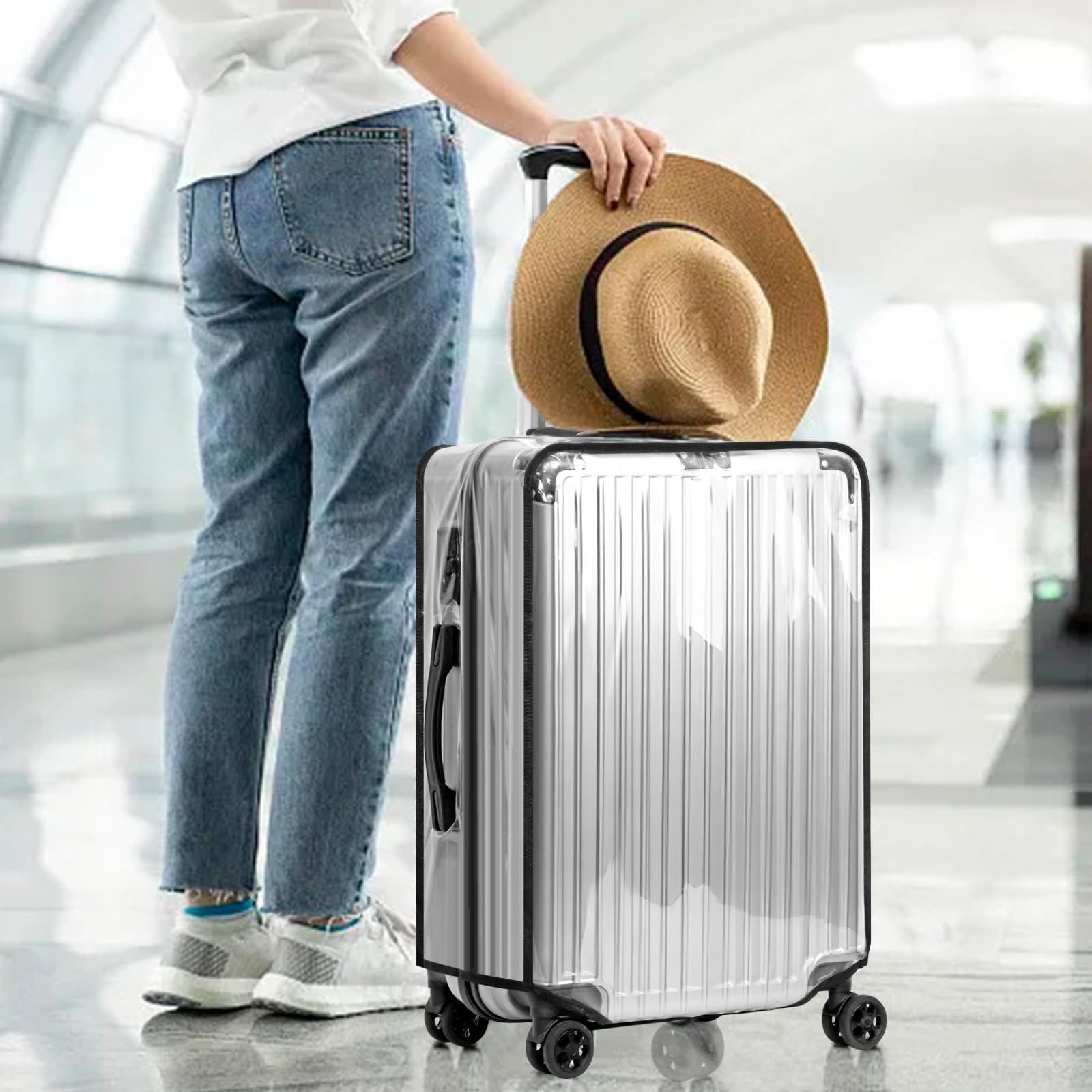 Bextsrack Kofferhülle Transparenter Kofferschutz, wasserdicht und staubdicht, mit schwarzem Rand