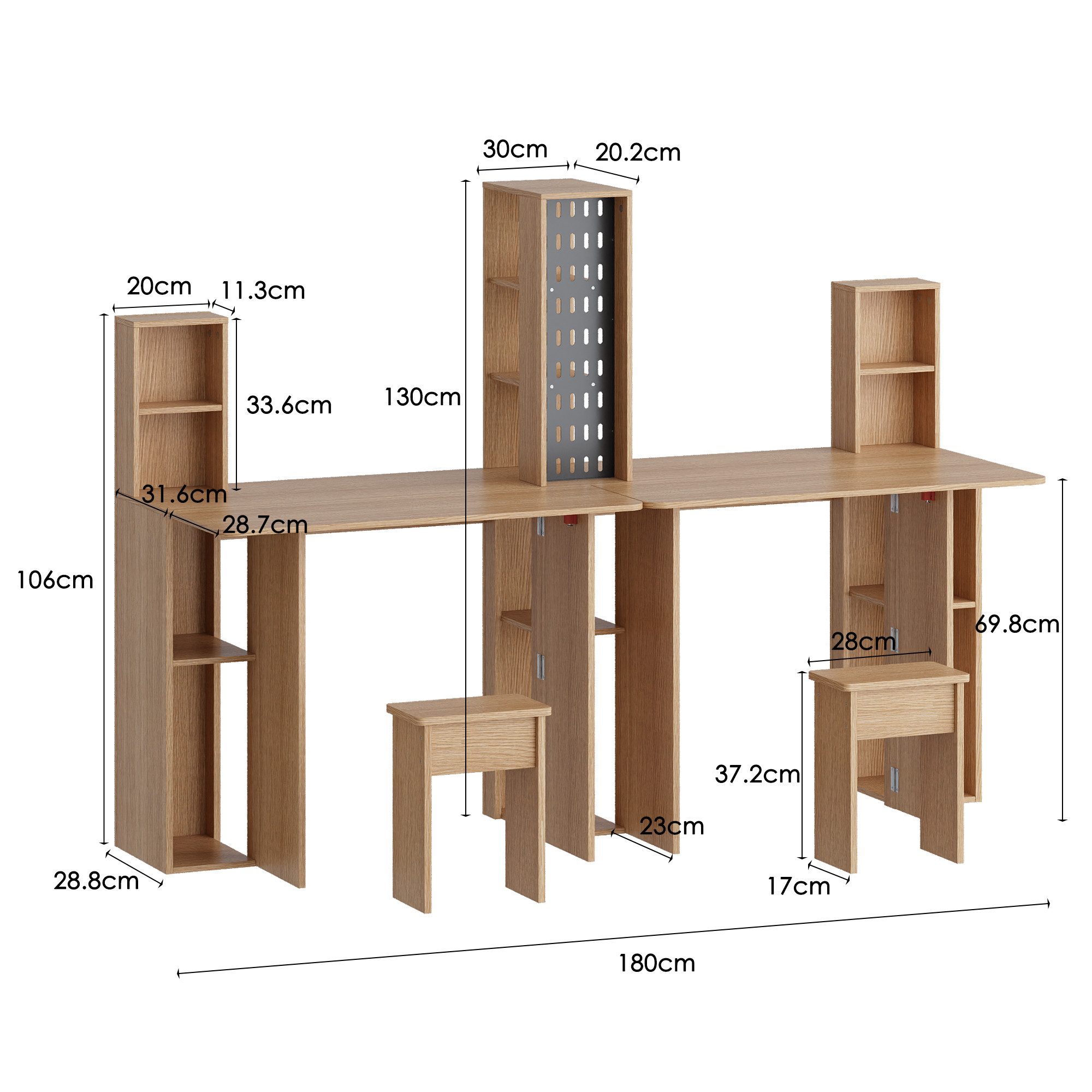 HOMSEE Schreibtisch Klapptisch mit Schrank – 2-Personen-Faltschreibtisch, 2-in-1 Klappschreibtisch 180 cm mit Stauraum