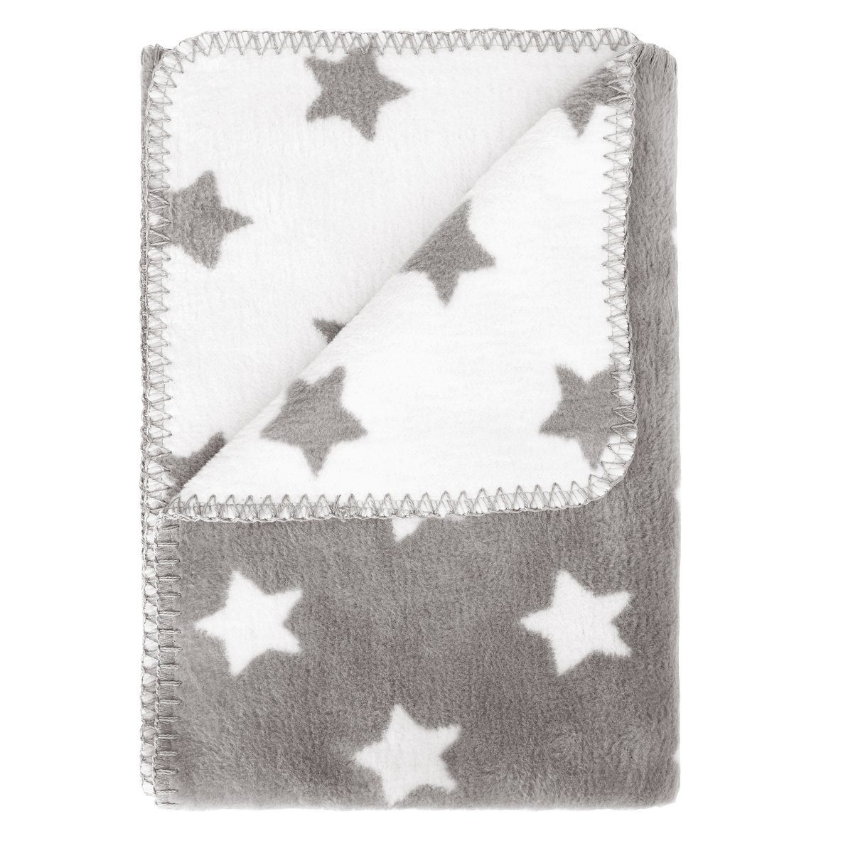 Babydecke perfekt für Kinderwagen, Babyschale, Krabbeldecke, Babybett, kids&me, kuschelig weiche Decke für Babys mit Sternen - ÖKOTEX grau
