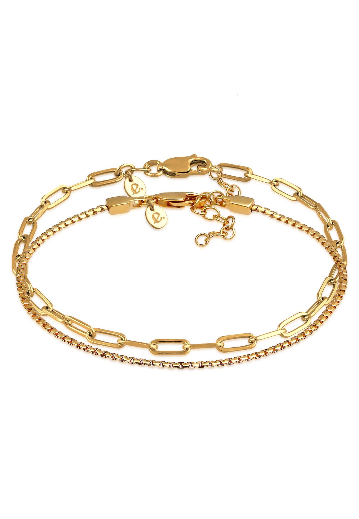 Basic Set Oval Glieder Rund Premium Elli (2 925 Silber Gold tlg) Grob Armband