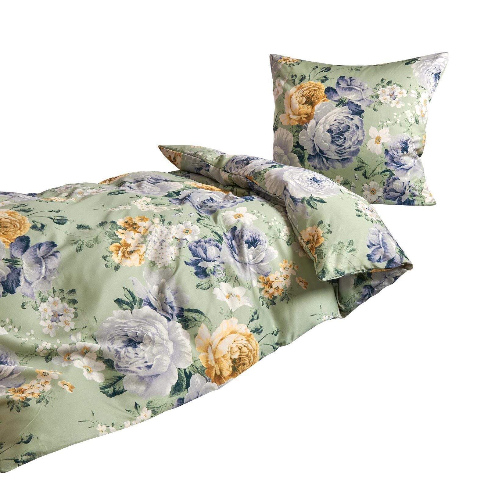 TRAUMSCHLAF Bettwäsche Rosi grün, Mako Satin, 2 teilig, besonders angenehm weiche Qualität