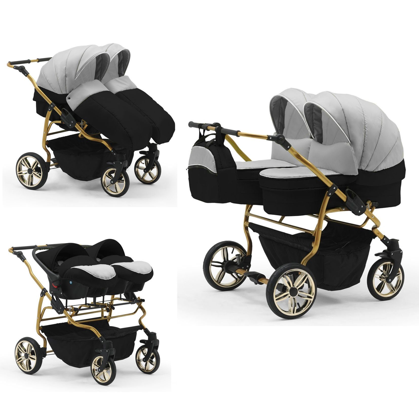babies-on-wheels Zwillingswagen Duet 13 Lux 1 Teile 33 3 - inkl. Gold - in in Silber-Schwarz Autositze Farben