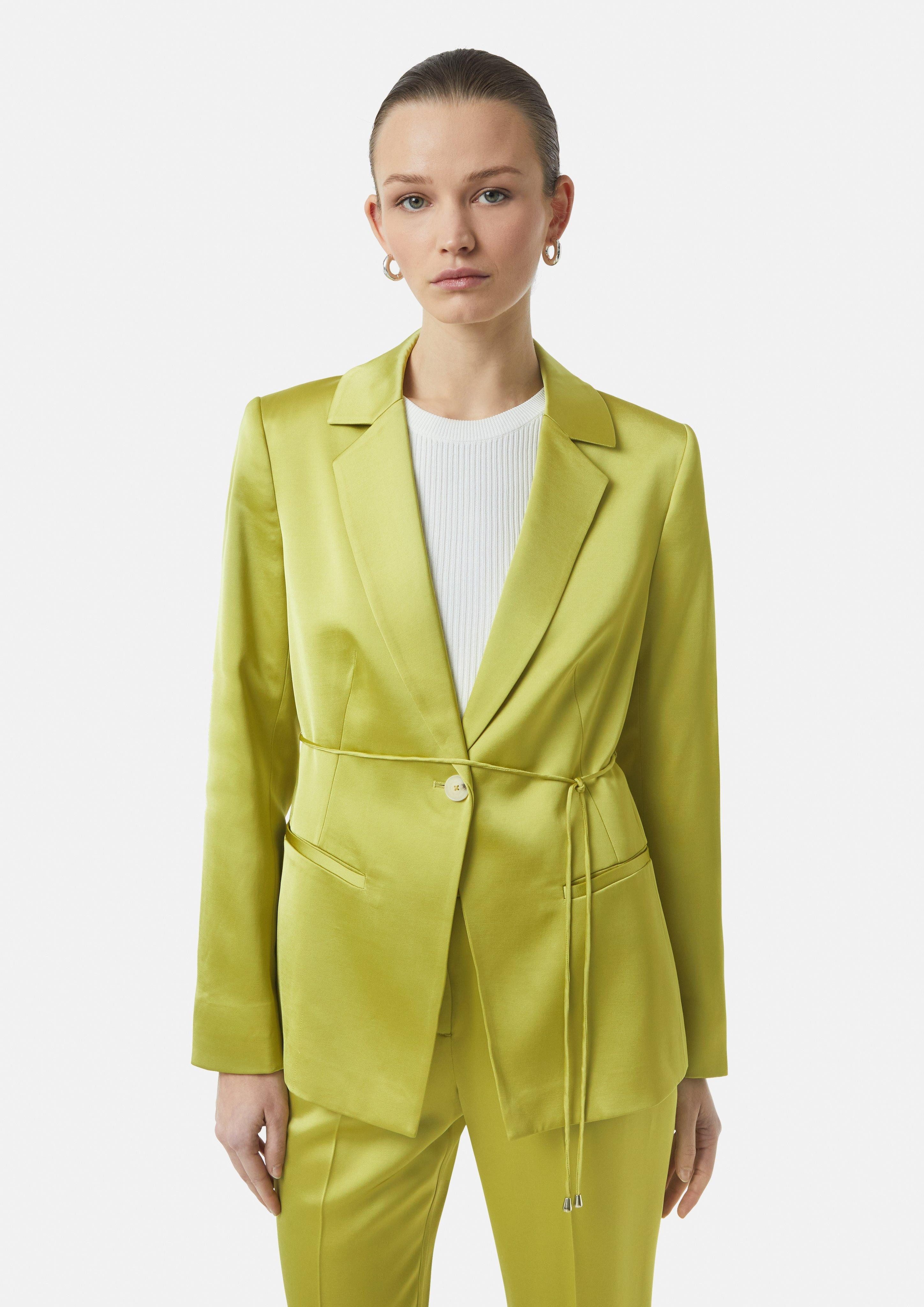 Blusenblazer Antaillierter Satin-Blazer mit Bindegürtel