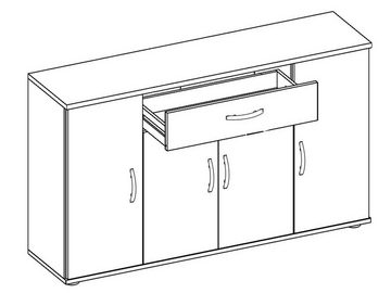 möbelando Sideboard Lissy, Sideboard aus Spanplatte in Sonoma-Eiche Nachbildung mit 4 Türen, 3 Einlegeböden und 1 Schubkasten. Breite 118 cm, Höhe 70 cm, Tiefe 30 cm.