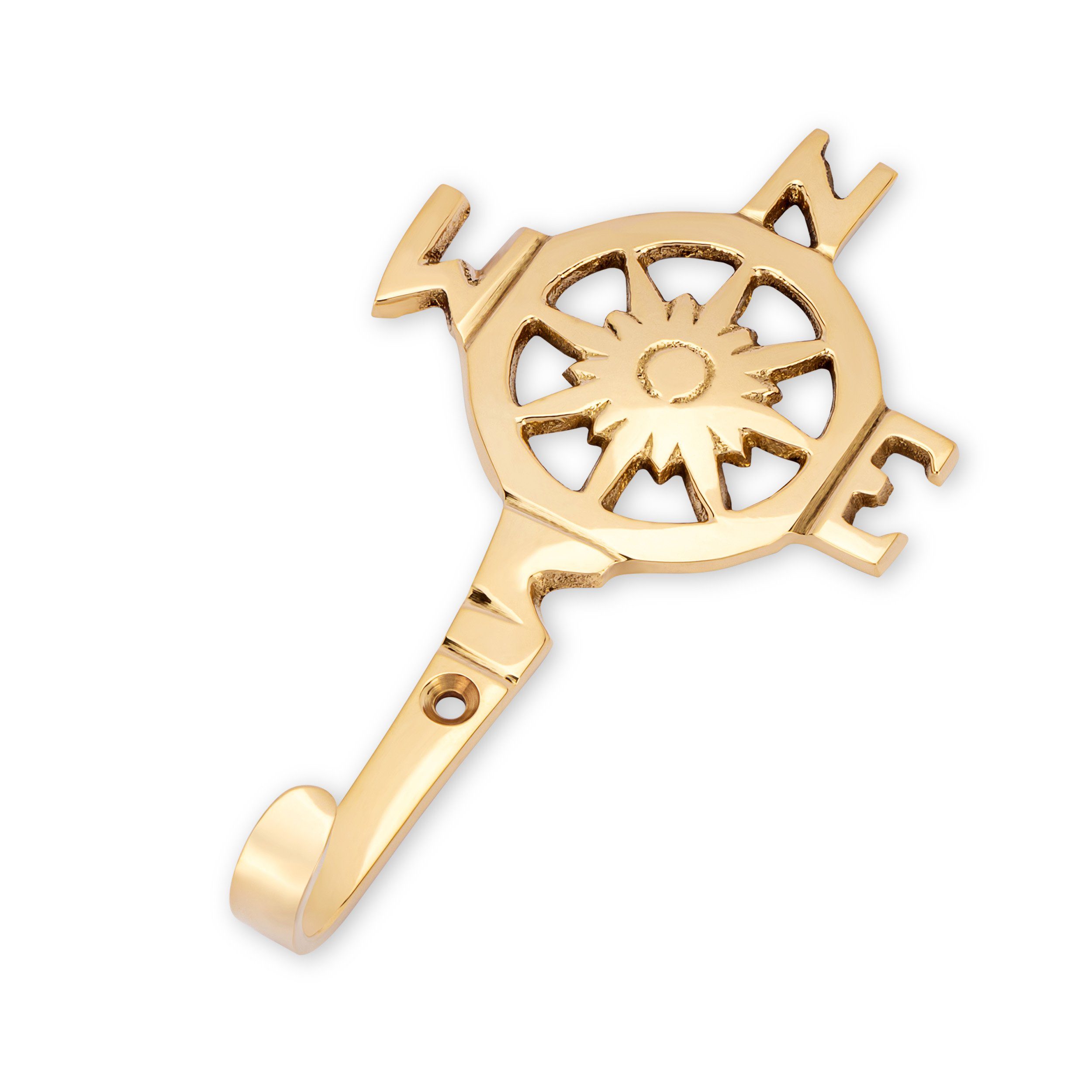 NKlaus Wandhaken 7x12,5cm Haken - Kompassrose Messing gold Wand Tür Regal Handtuchhaken, Schlüsselhaken, Handtuchhaken