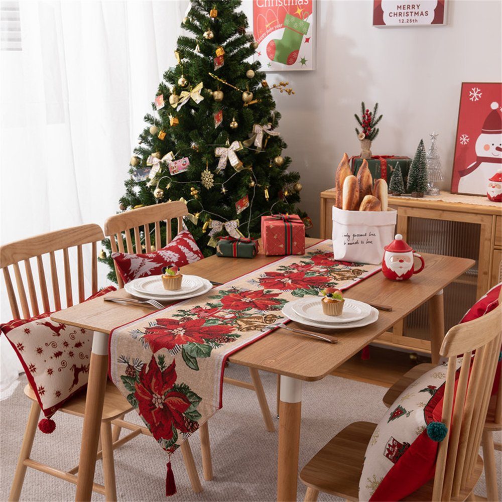 Rouemi Tischband Weihnachten Elch Druck Polyester Tischdecke, 35×180cm Weihnachten Tischdecken