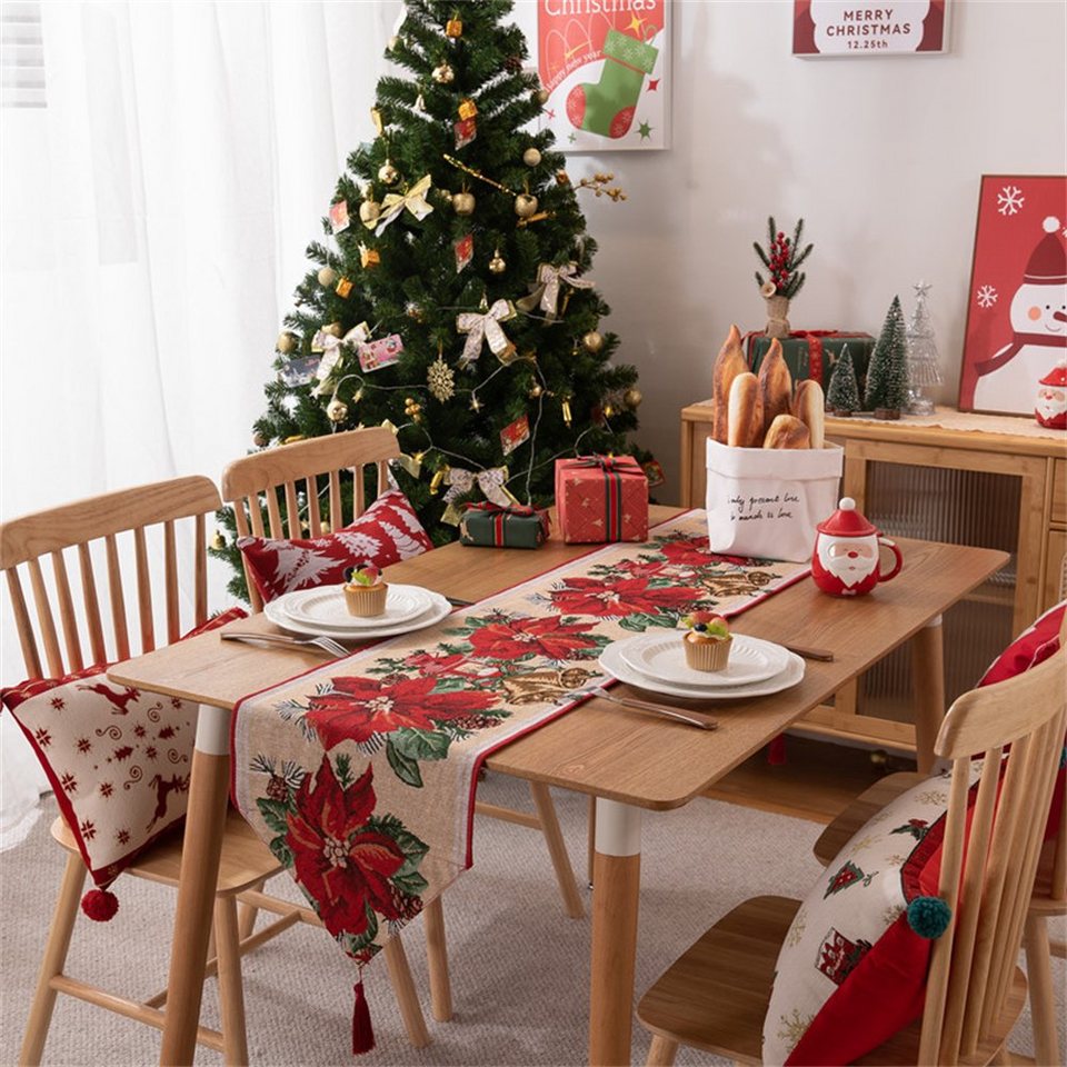 Weihnachten Tischband Rouemi Druck Elch Tischdecken, 35×180cm Weihnachten Polyester Tischdecke,
