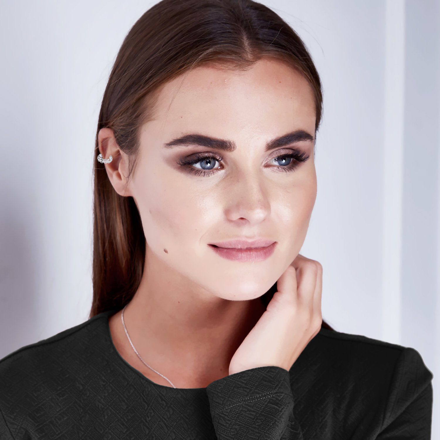 LÖB Ohrklemme 925 Silber Ohrklemme Zirkonia Ohrring Glitzer Steine Ear Cuff günstig online kaufen