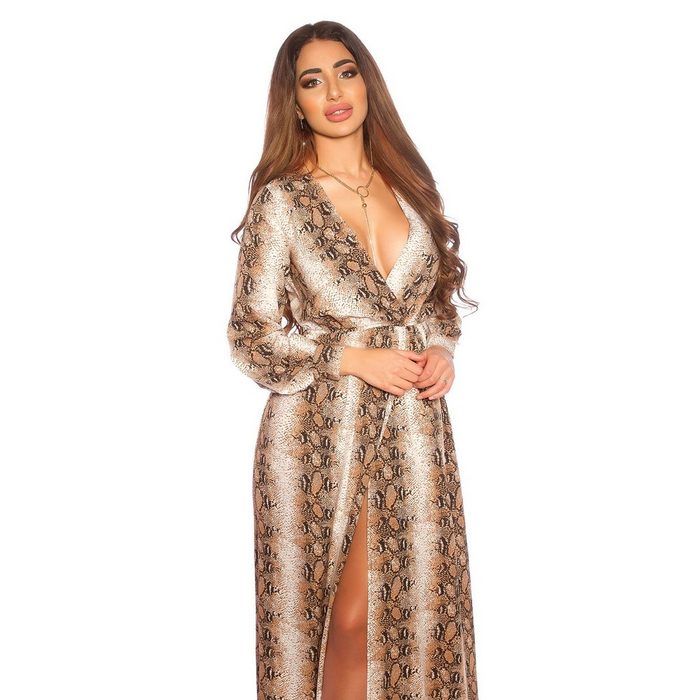 Koucla Abendkleid Sexy Maxi Langarm Dress mit Print