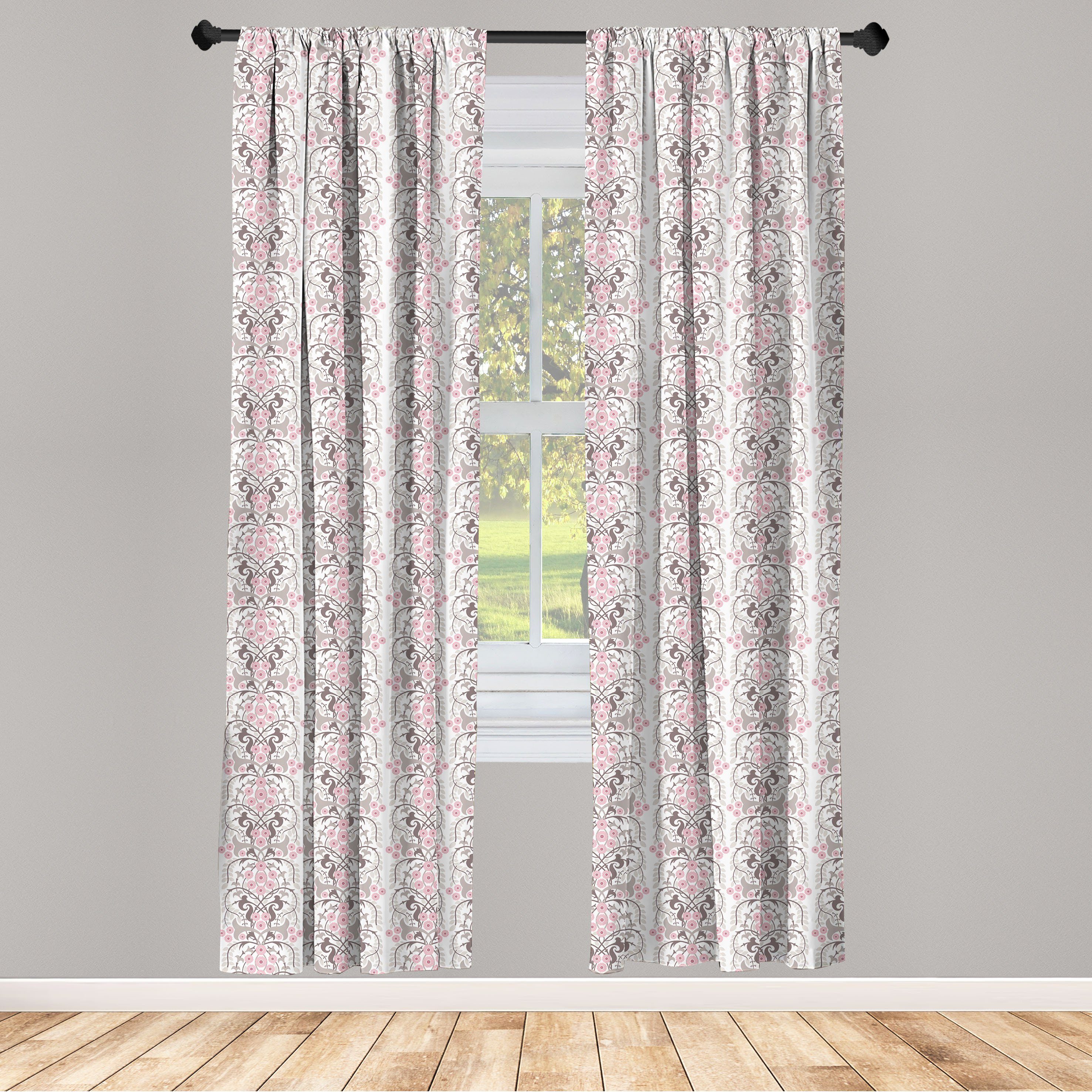 Gardine Vorhang für Wohnzimmer Schlafzimmer Dekor, Abakuhaus, Microfaser, Damast Floral Botanik in Pastellton