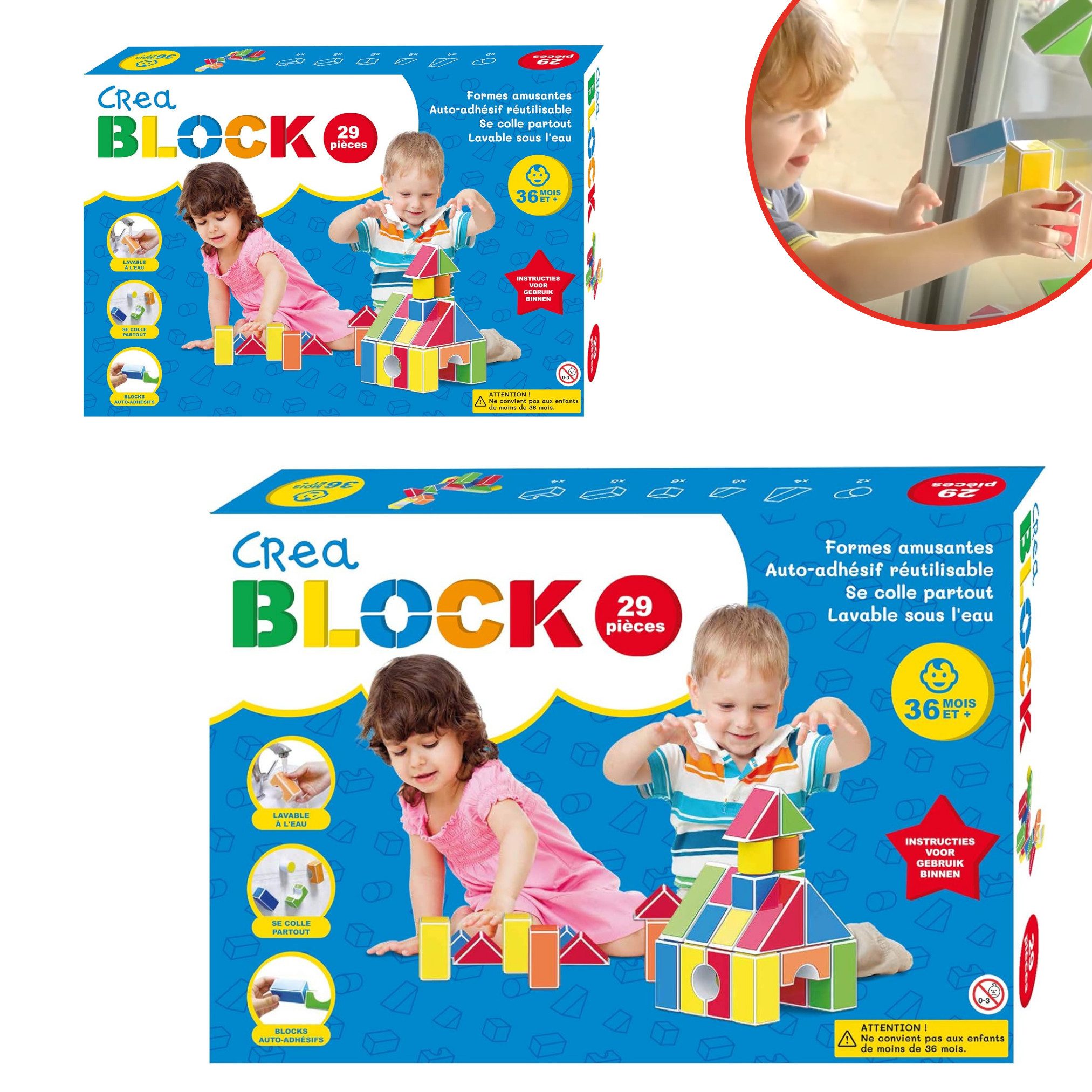 Venteo CREA BLOCK Spielbausteine, (Spar Set, 58 St., 1er, 2er oder 4er Pack), selbstklebende Bausteine, wasserfest