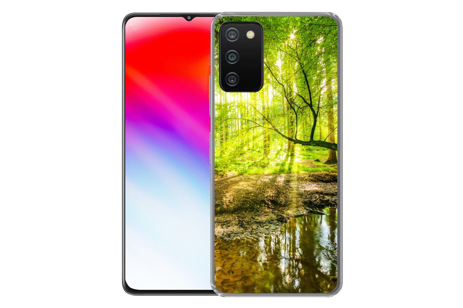 MuchoWow Handyhülle für Samsung Galaxy A03s Wald - Landschaft - Wasser - Bäume - Sonne - G, Smartphone-Bumper, Print, Handy Schutzhülle Dünn