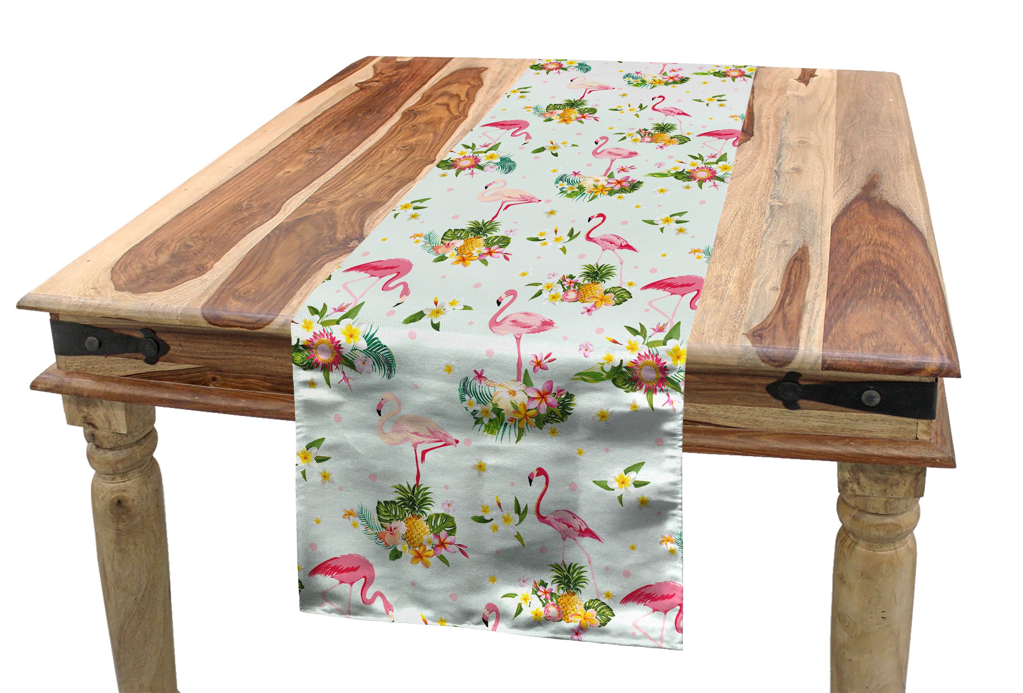 Abakuhaus Tischläufer Esszimmer Küche Rechteckiger Dekorativer Tischläufer, Flamingo Frische Flora Ananas