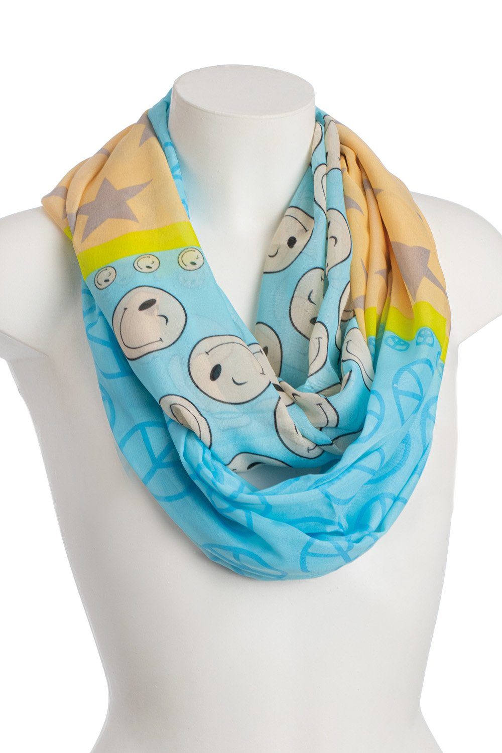 Goodman Design Modeschal Schal Happy mit fröhlichem Muster Peace, aus Seide und Viscose Blau-Beige