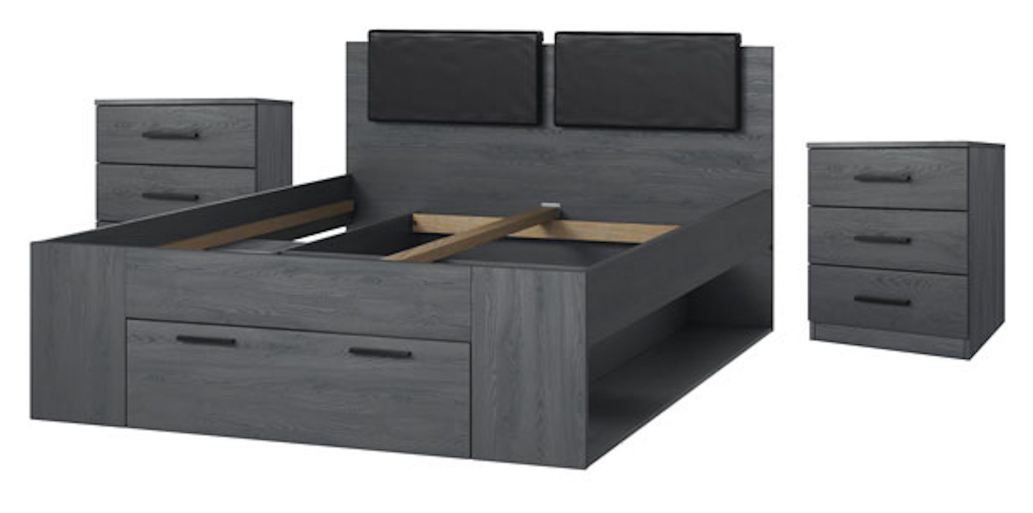 Helvetia Schlafzimmer-Set Granada, (Granada, Bett), 140x200cm Carbon Eiche mit Nachtkonsolen