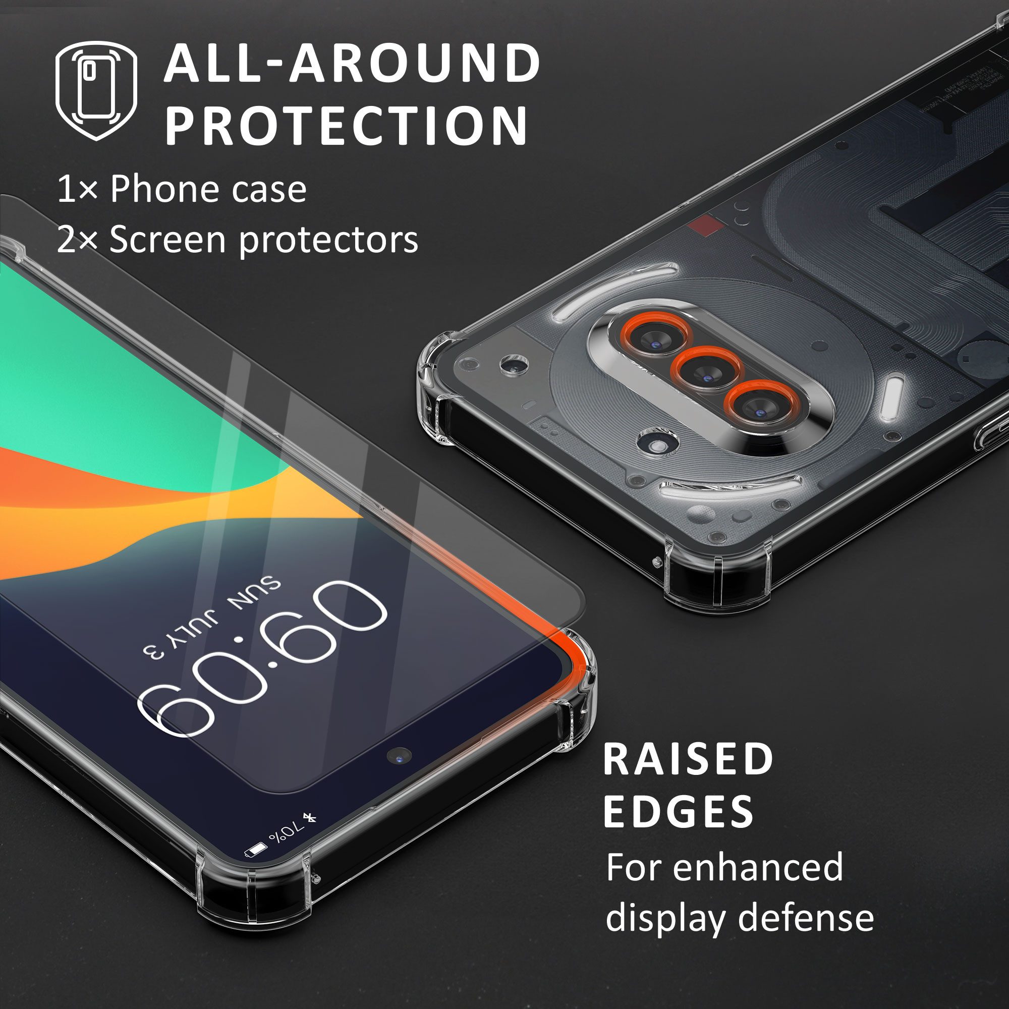 kalibri Handyhülle Hülle für Nothing Phone 3a Case, Handyhülle mit 2x Glas Schutz Folie - Cover Handyhülle