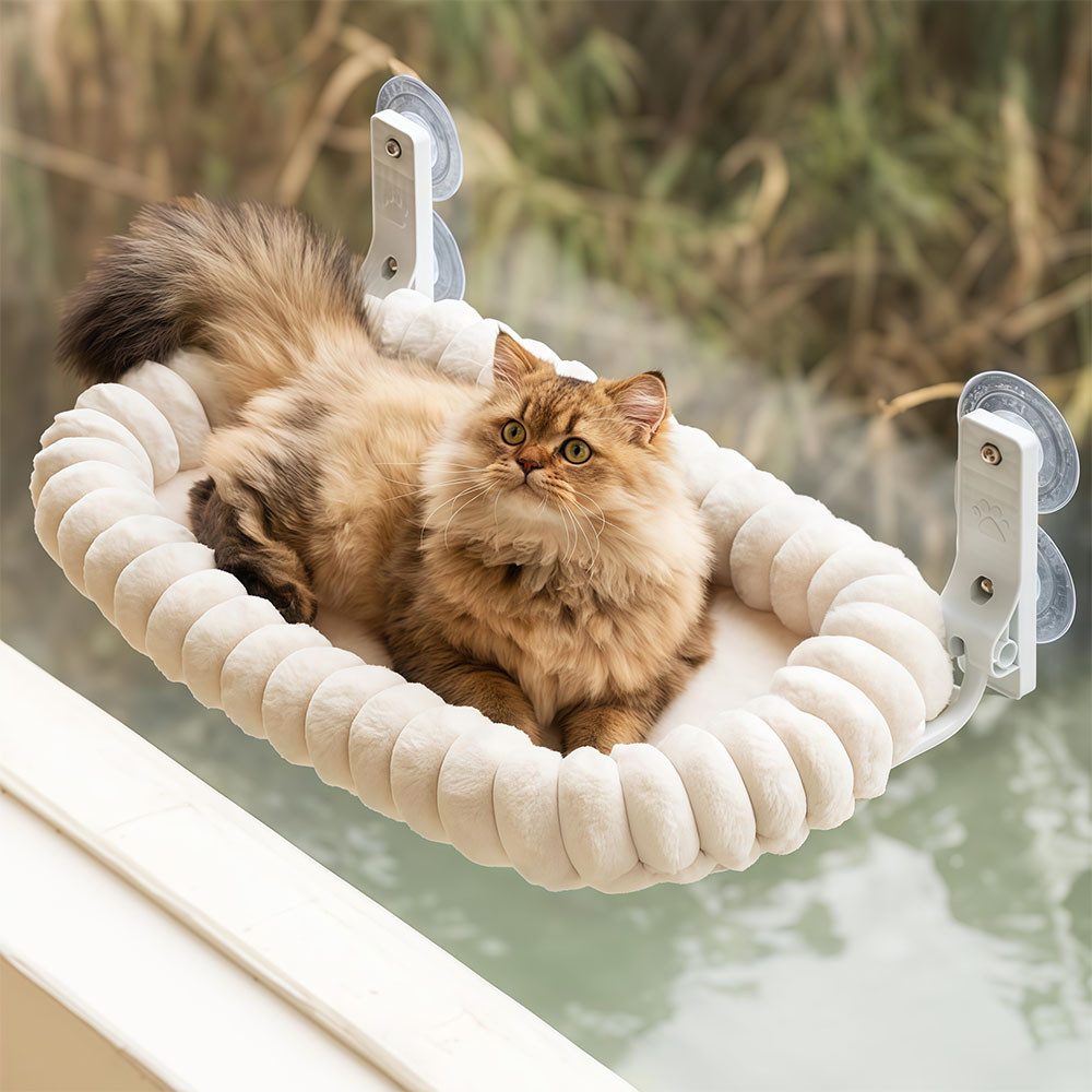 AFKSMILE Katzen-Hängematte Katzen Fensterliege Hängematte Weich mit Abnehmbarem Wendebezug, Katzen Hängematte Fenster mit Stabiles Stahlgestell Halt bis 15kg