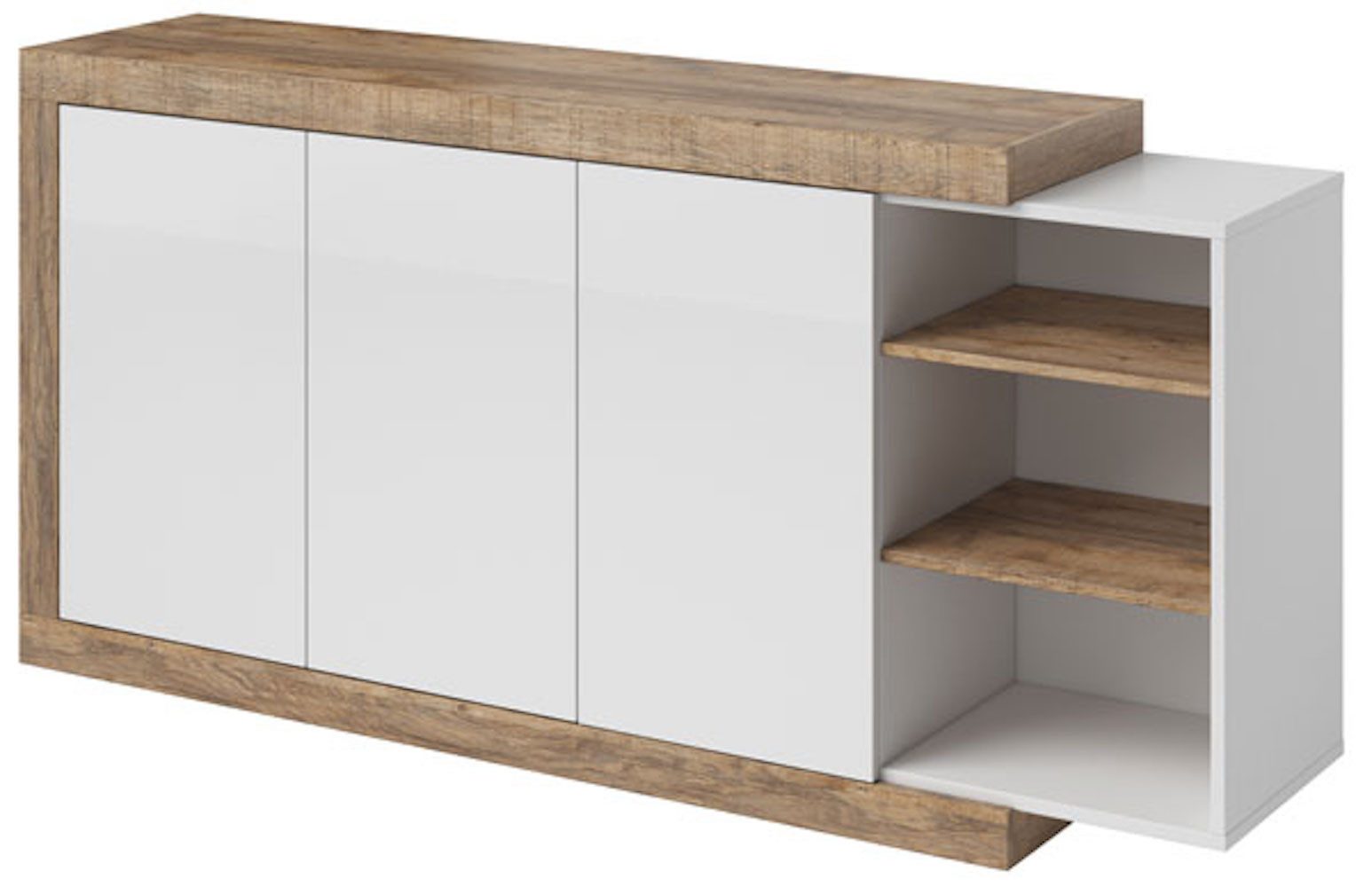 Helvetia Sideboard Saragossa (Sintra, 1 St., 1-teilig), 180cm weiß Hochglanz / samdal eiche grifflos