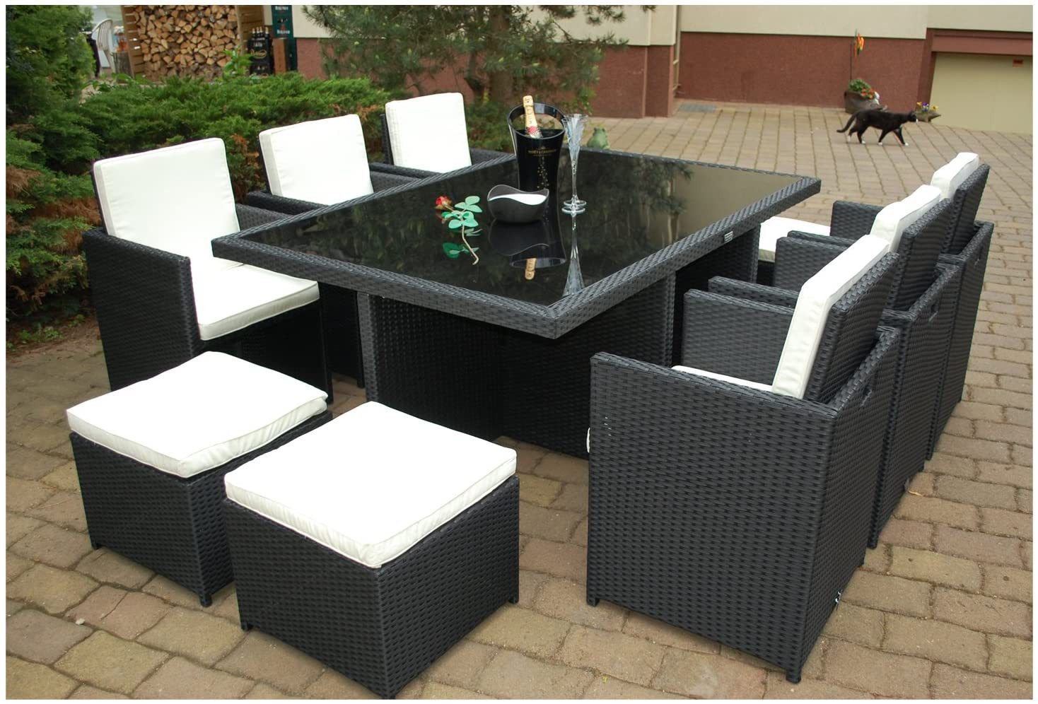Ragnarök Möbel-Design Garten-Essgruppe Heimdall Esstisch Set 6+4, (Set, Polyrattan, Alu), Würfelsystem