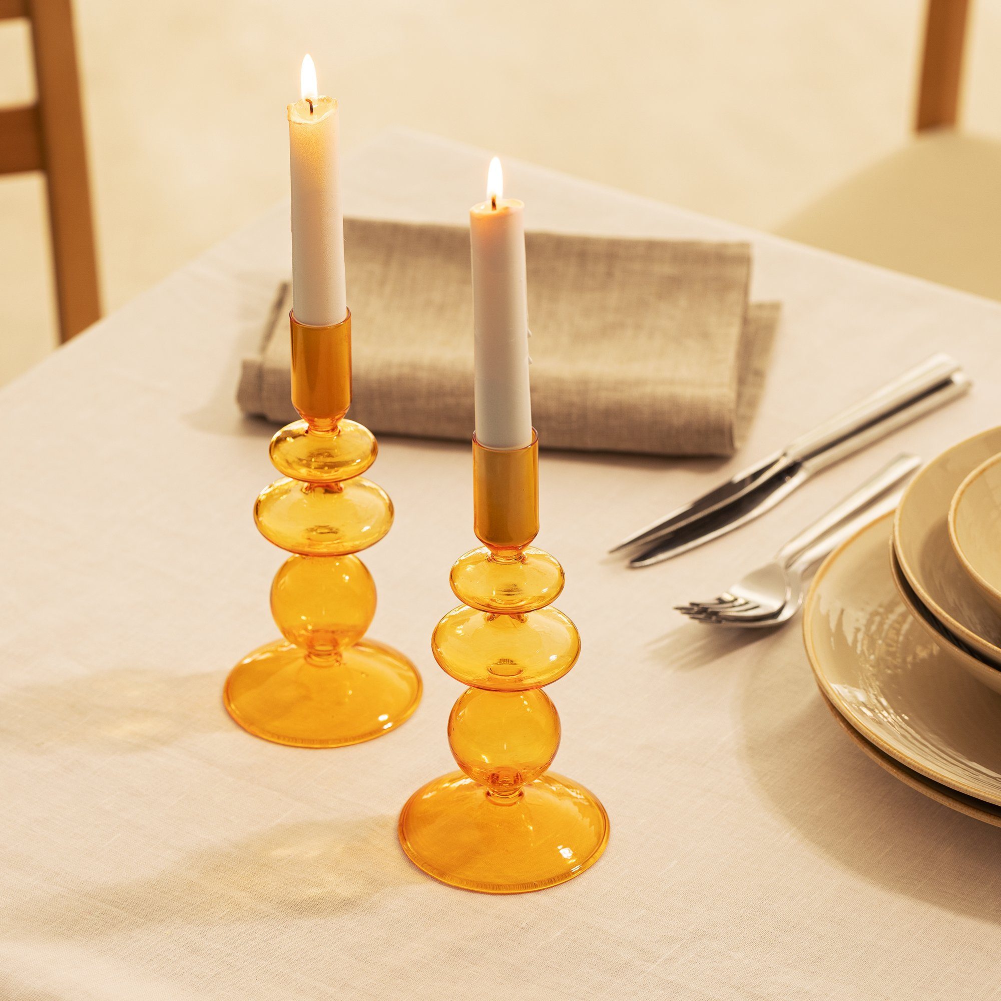 Kerzenständer - Stabkerzen für Stabkerzen Glas Kerzenständer 2x Glas-Kerzenhalter Navaris Orange