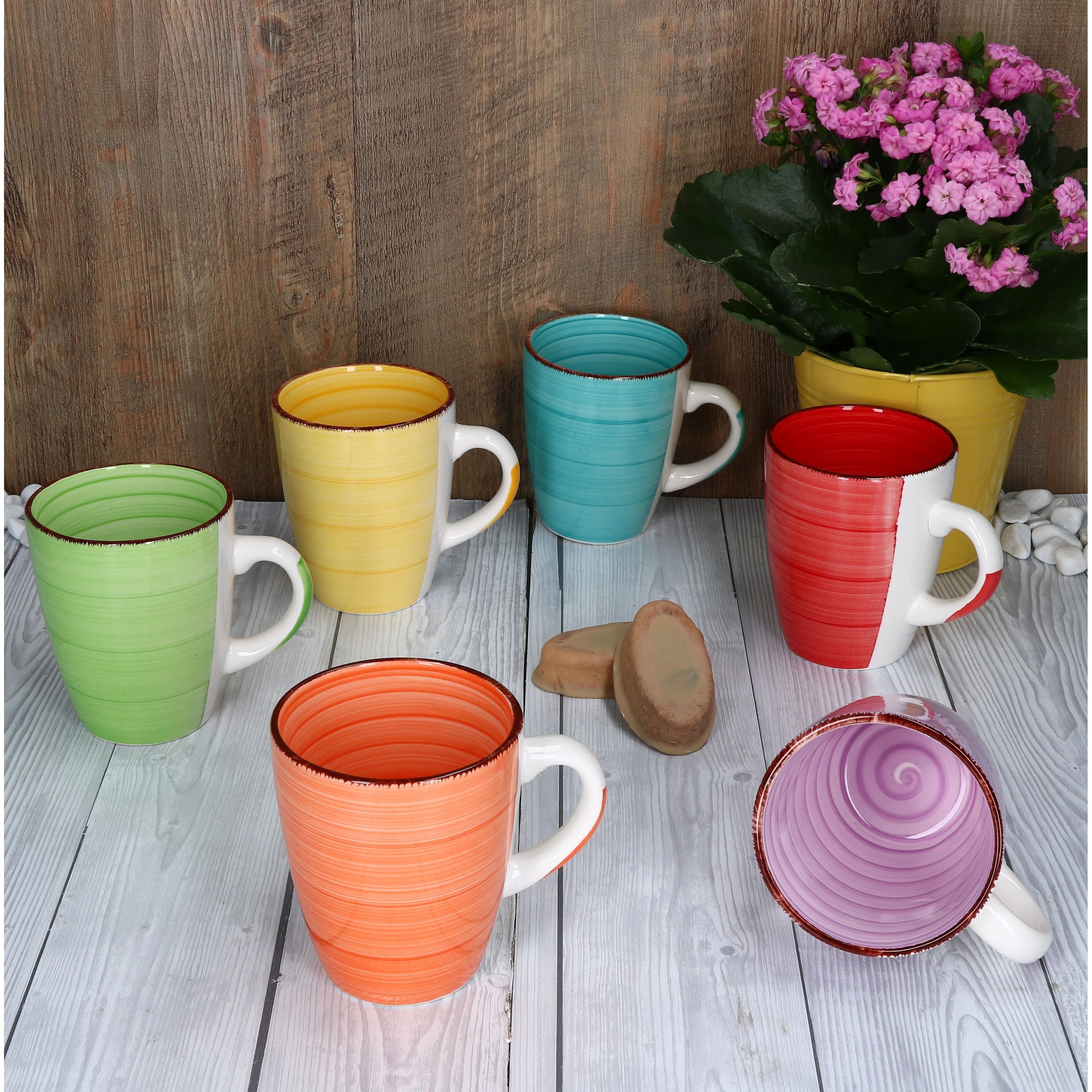 MamboCat Becher 6er Set Kaffeebecher Uni Bunt, Steingut