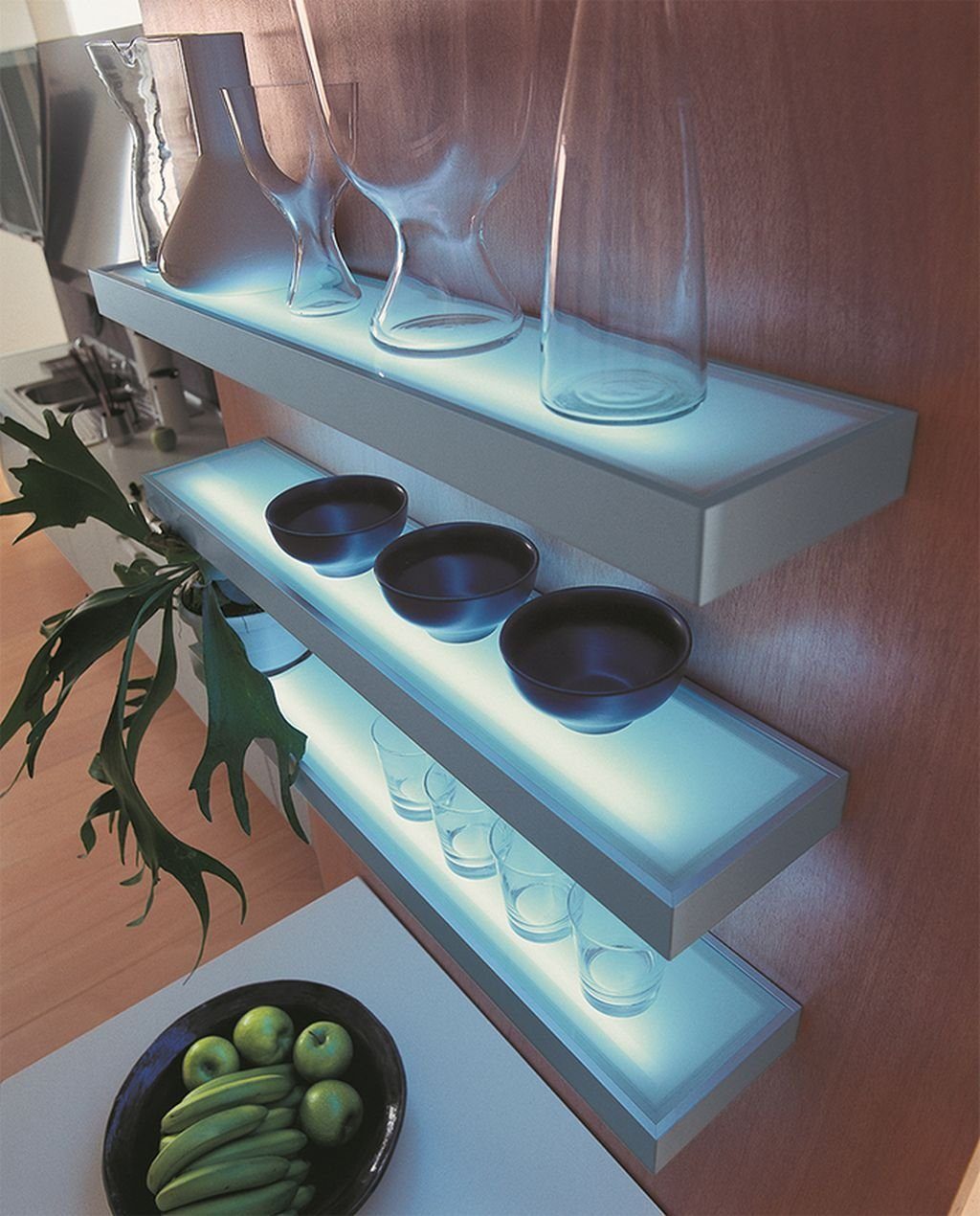 L&S LED Wandleuchte 3er SET LED Glasbodenleuchte Edelstahloptik Fernbedienung