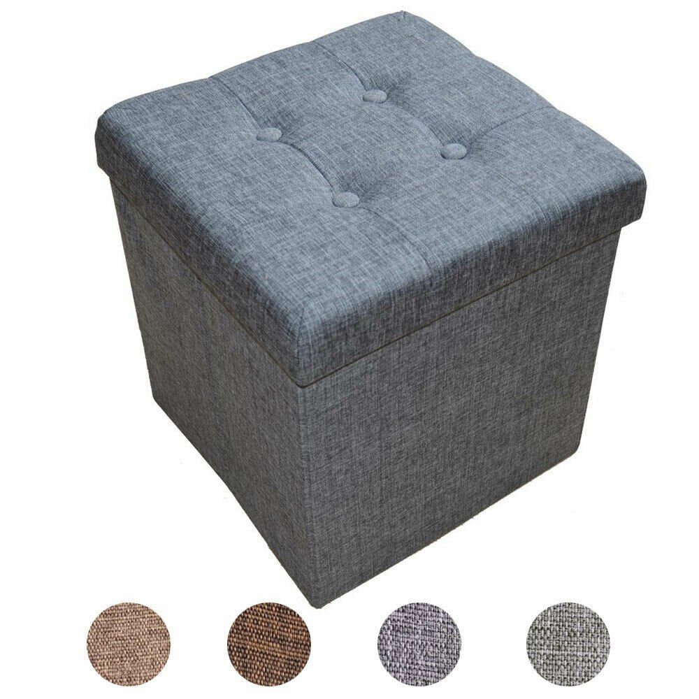 style home Sitzhocker mit Stauraum faltbare Sitzwürfel (Sitztruhe aus Leinen, 38 x 38 x 38 cm Grau), gepolstert Sitzbank Fußhocker für Wohnzimmer Schlafzimmer