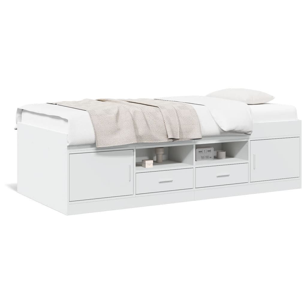 vidaXL Bett, Tagesbett mit Schubladen Weiß 100x200 cm Holzwerkstoff