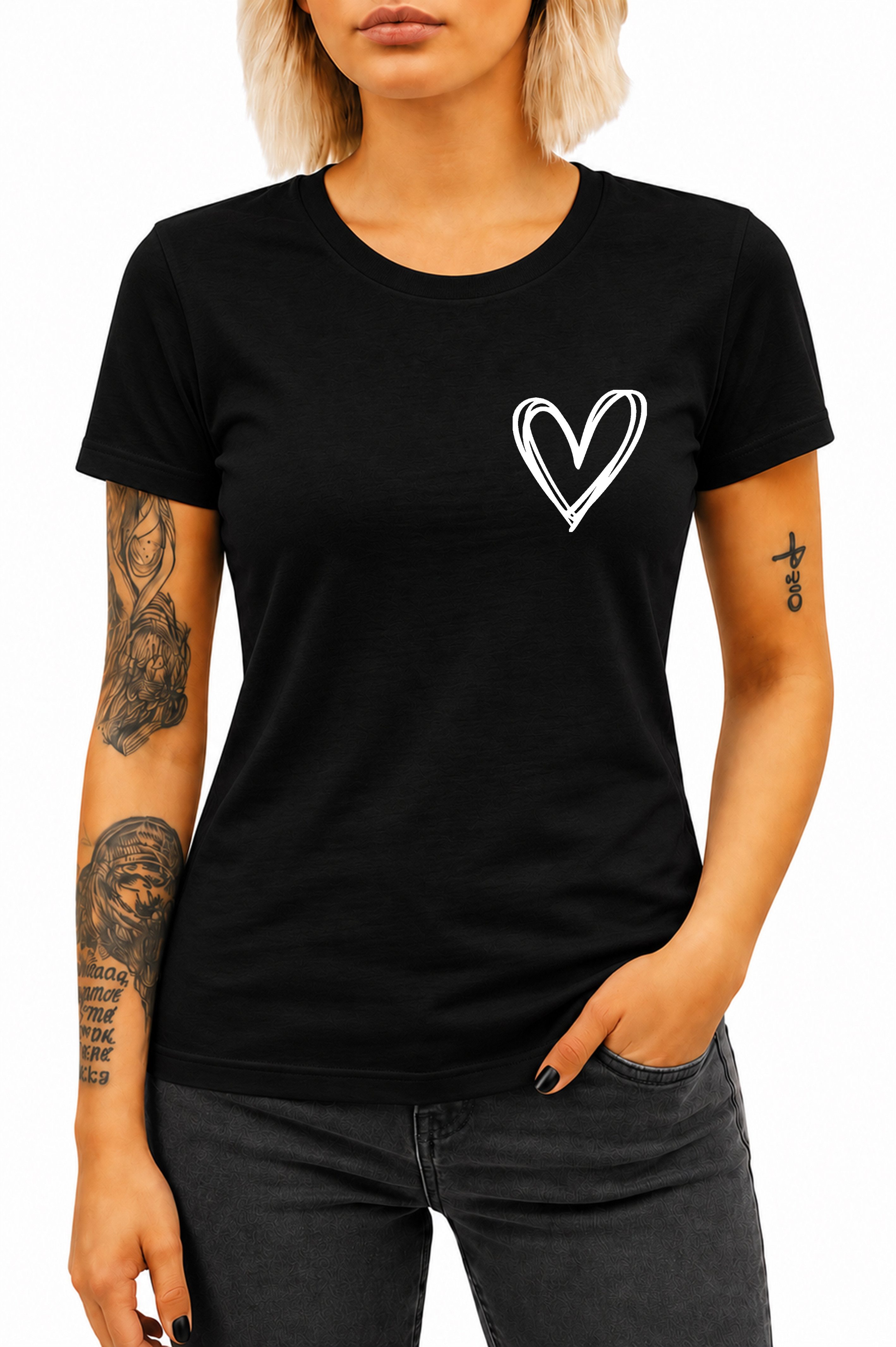 Banco T-Shirt Damen Shirt Classic Top Sommer Love Liebe Herz Premium T-Shirt aus 100% Baumwolle