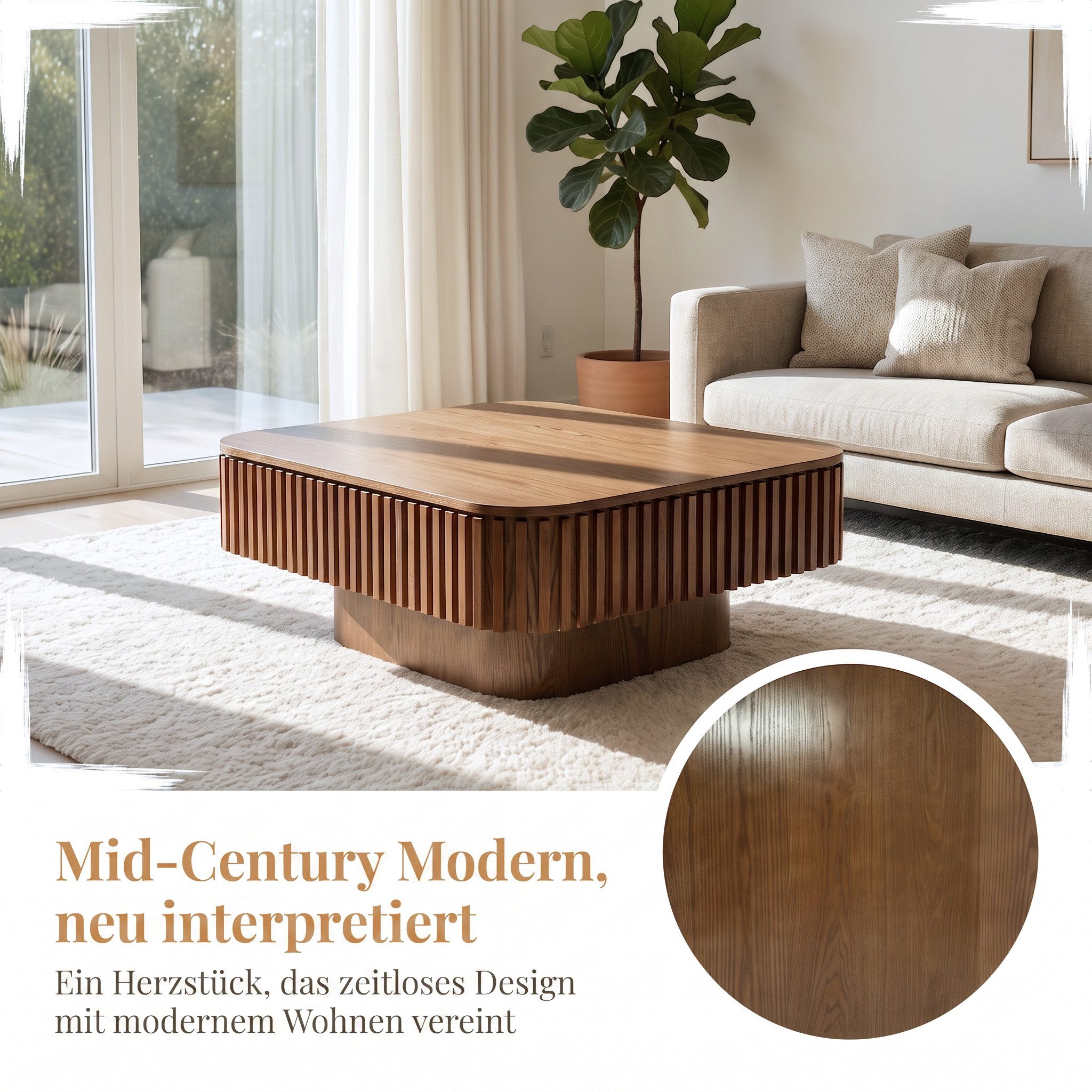 Celya Couchtisch Quadratischer Cocktailtisch mit verstecktem Stauraum (aus furniertem Massivholz, einfache Montage in 5 Minuten) – Bild 5 von 5
