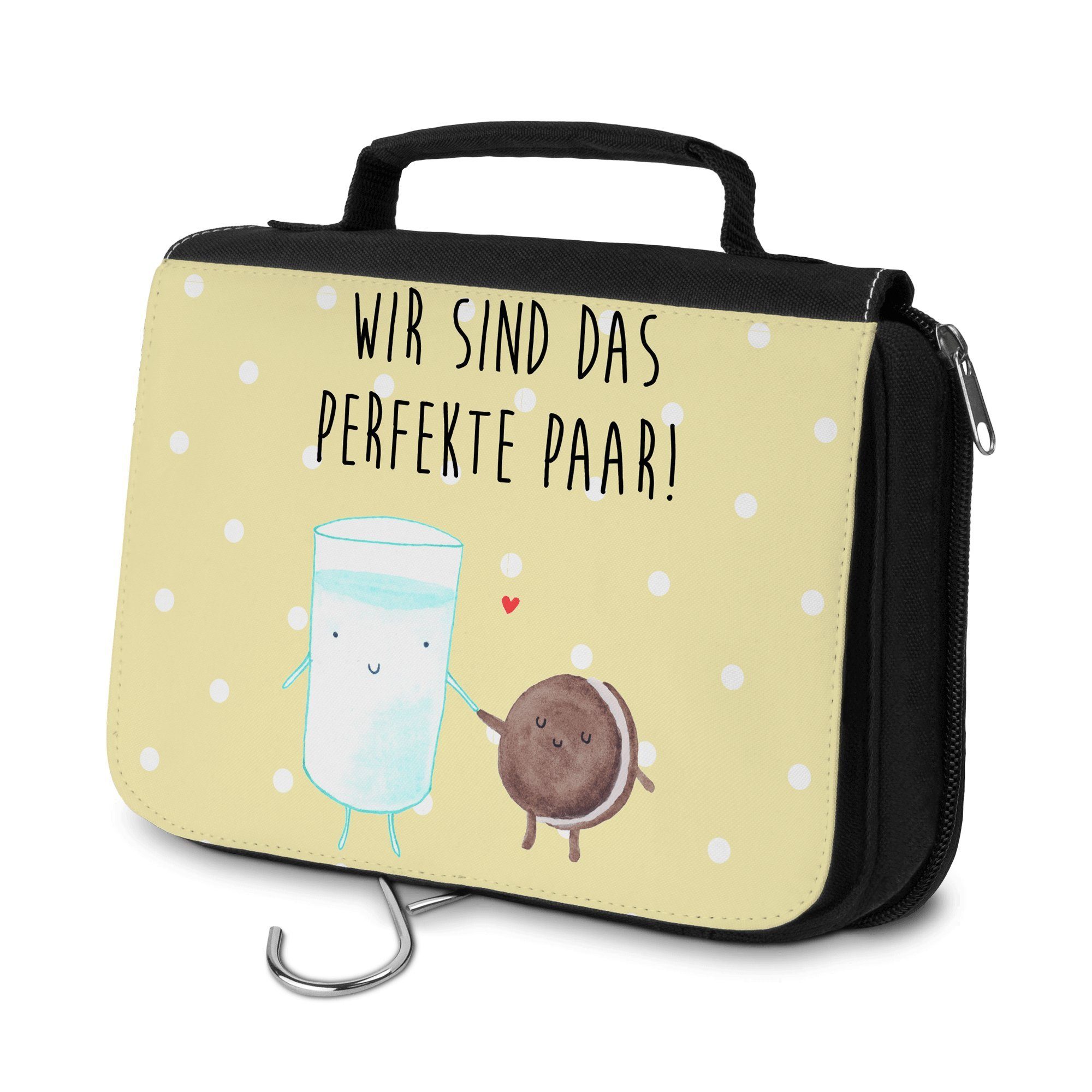 Mr. & Mrs. Panda Kulturbeutel Milch & Keks - Gelb Pastell - Geschenk, Kaffee, Gute Laune, lustige S (1-tlg)